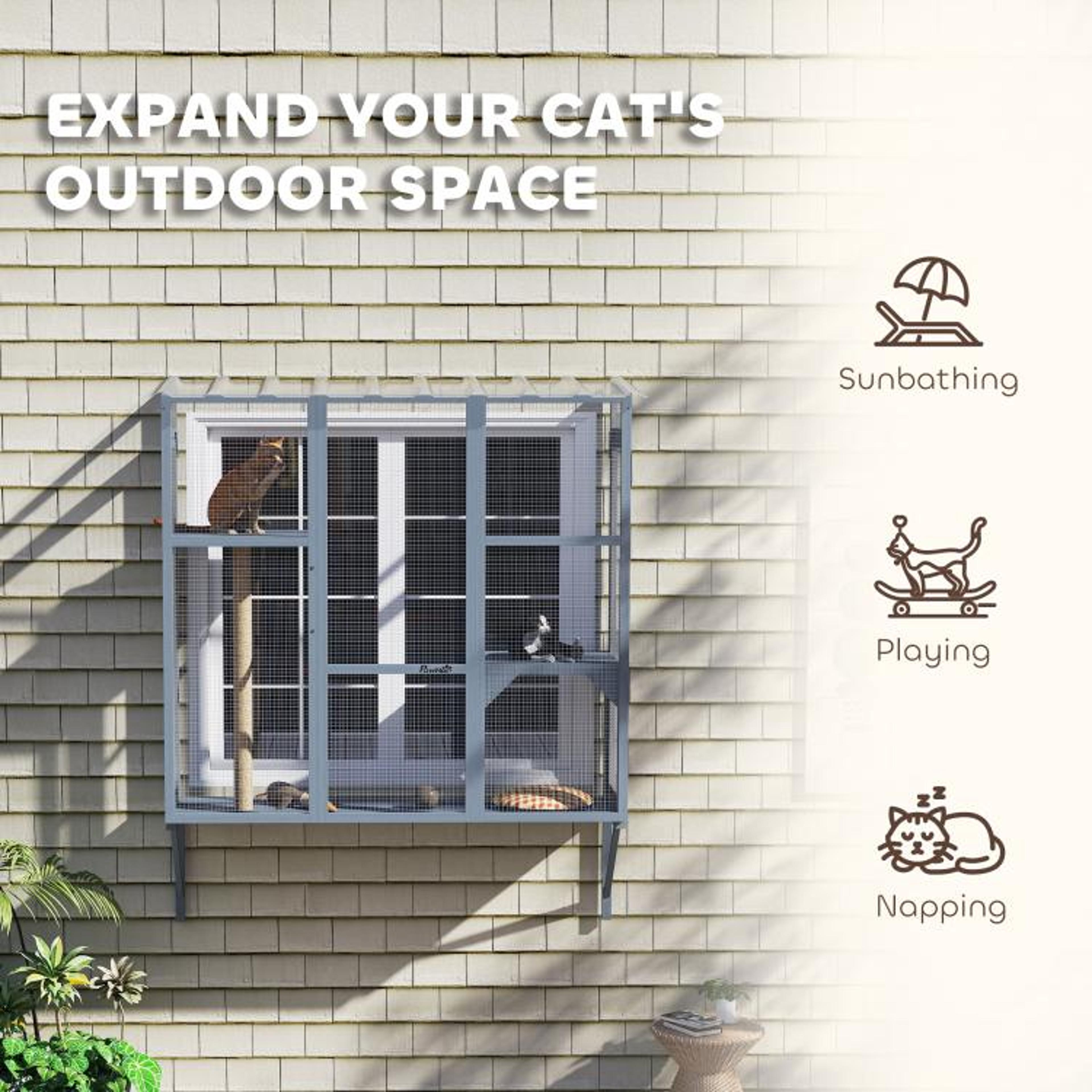 Outdoor Window Catio For 23 Cats With Jumping Platforms And Scratching Post 5