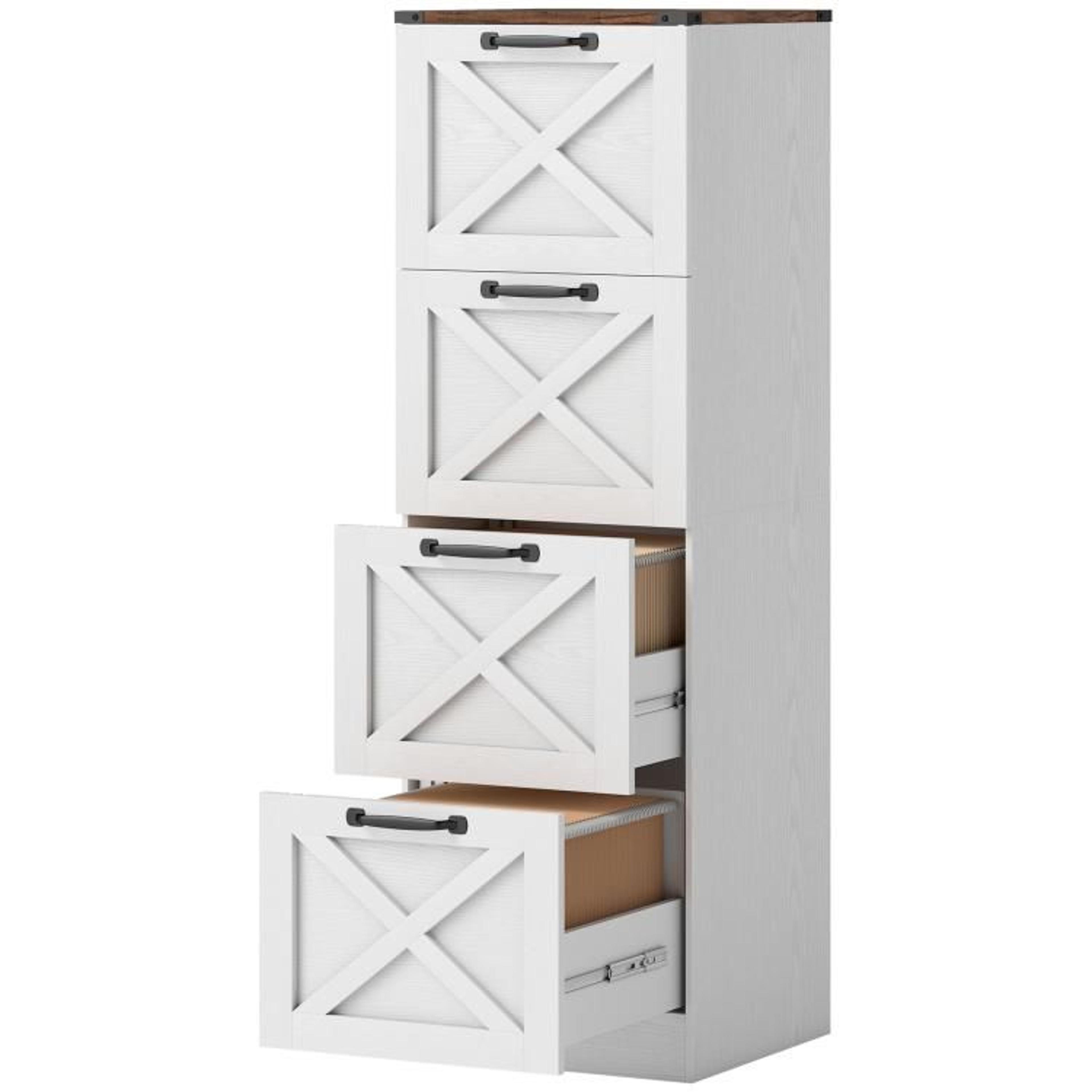 4Drawer Farmhouse File Cabinet With XPattern Design And Printer Stand 1