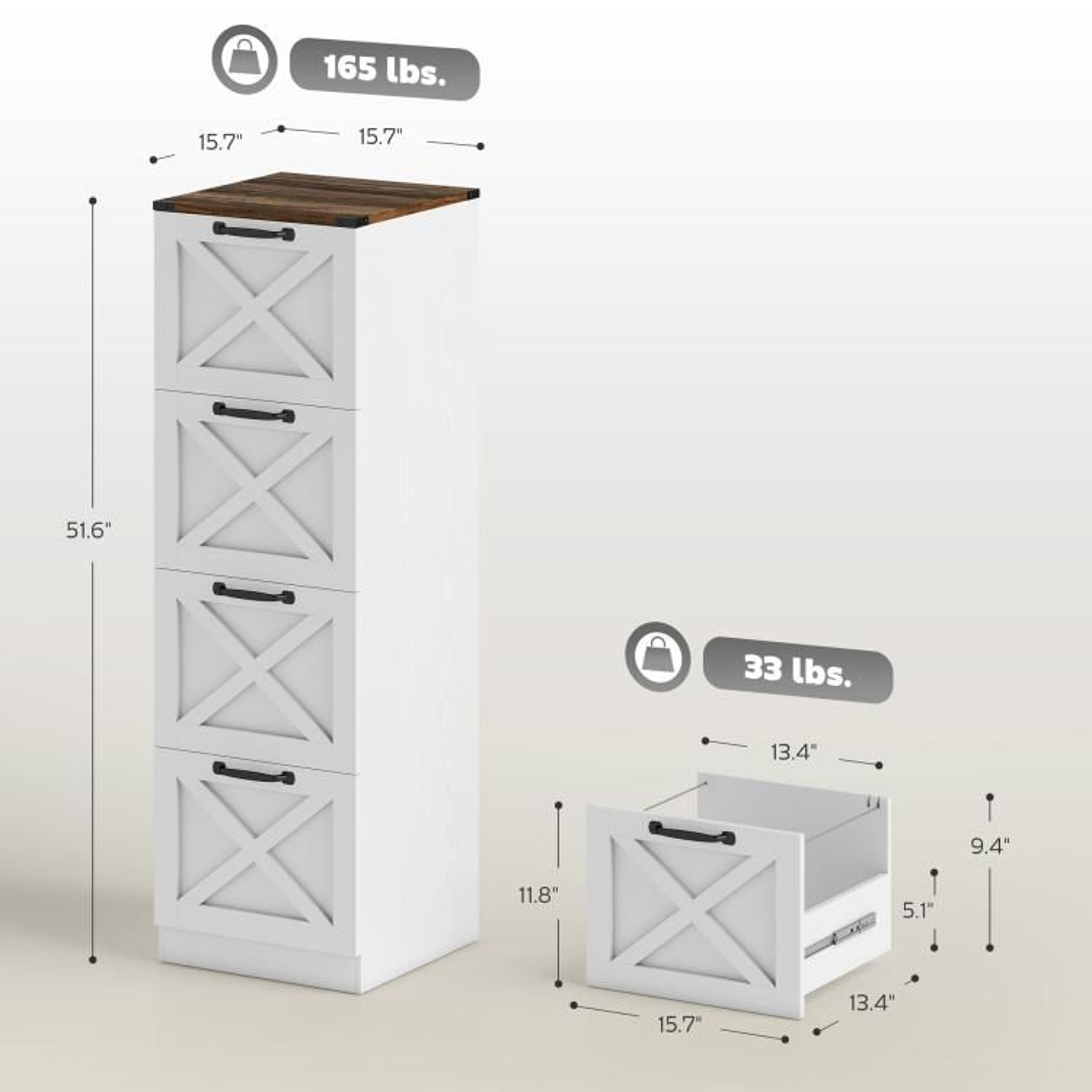 4Drawer Farmhouse File Cabinet With XPattern Design And Printer Stand 4