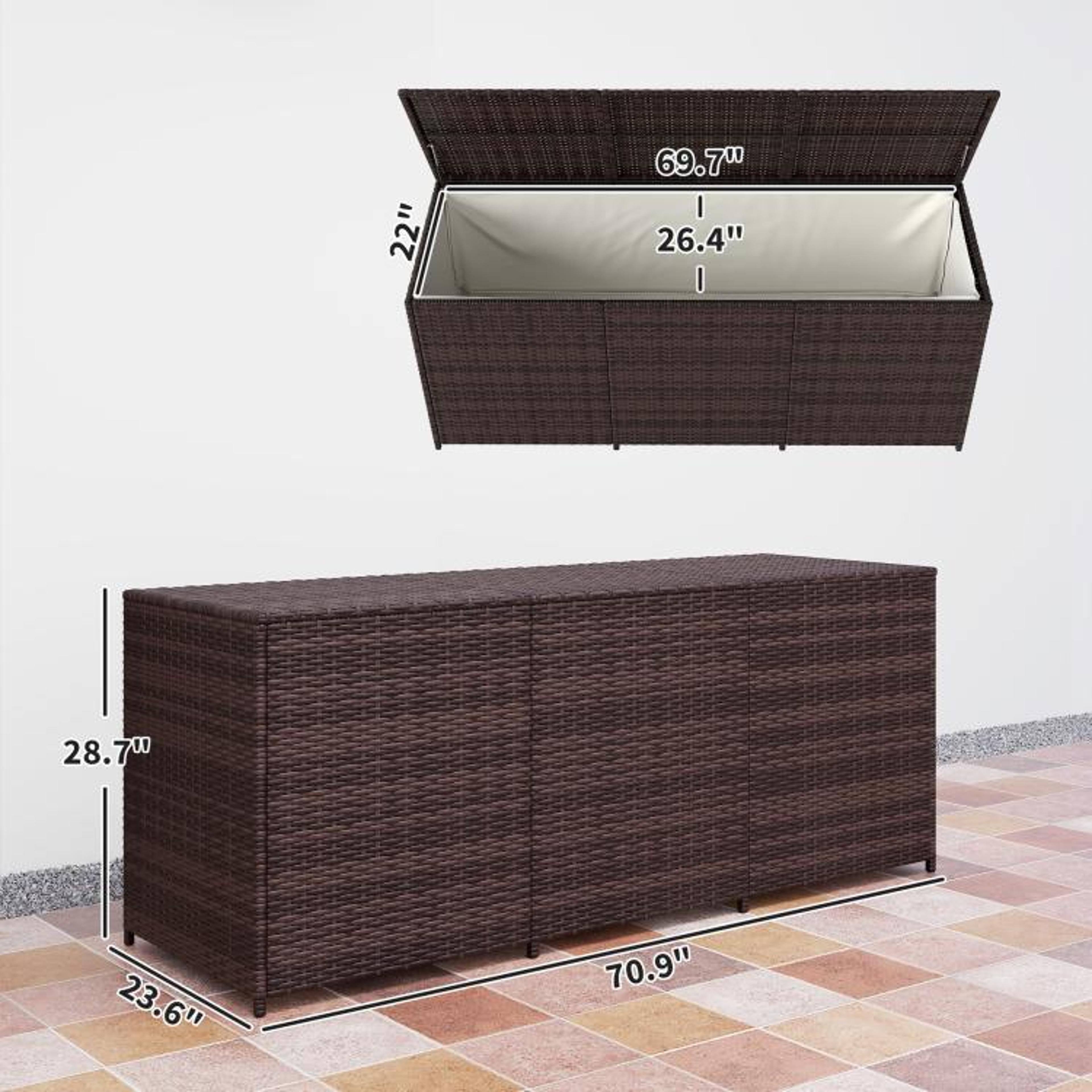 175 Gallon Outdoor Wicker Deck Storage Box With Liner And Pneumatic Lid  Mixed Brown 4