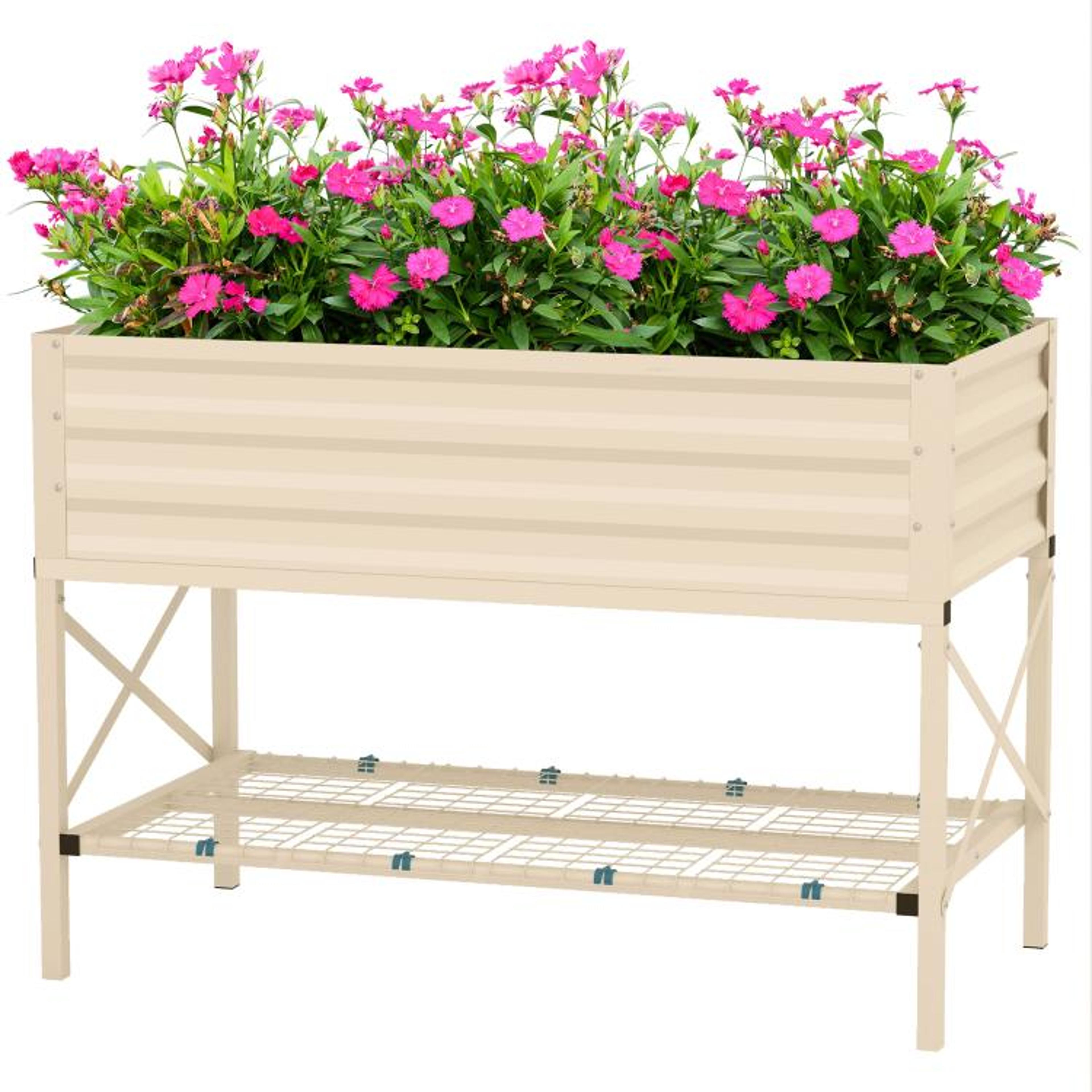 Galvanized Raised Garden Bed With Legs And Storage Shelf  Cream 1
