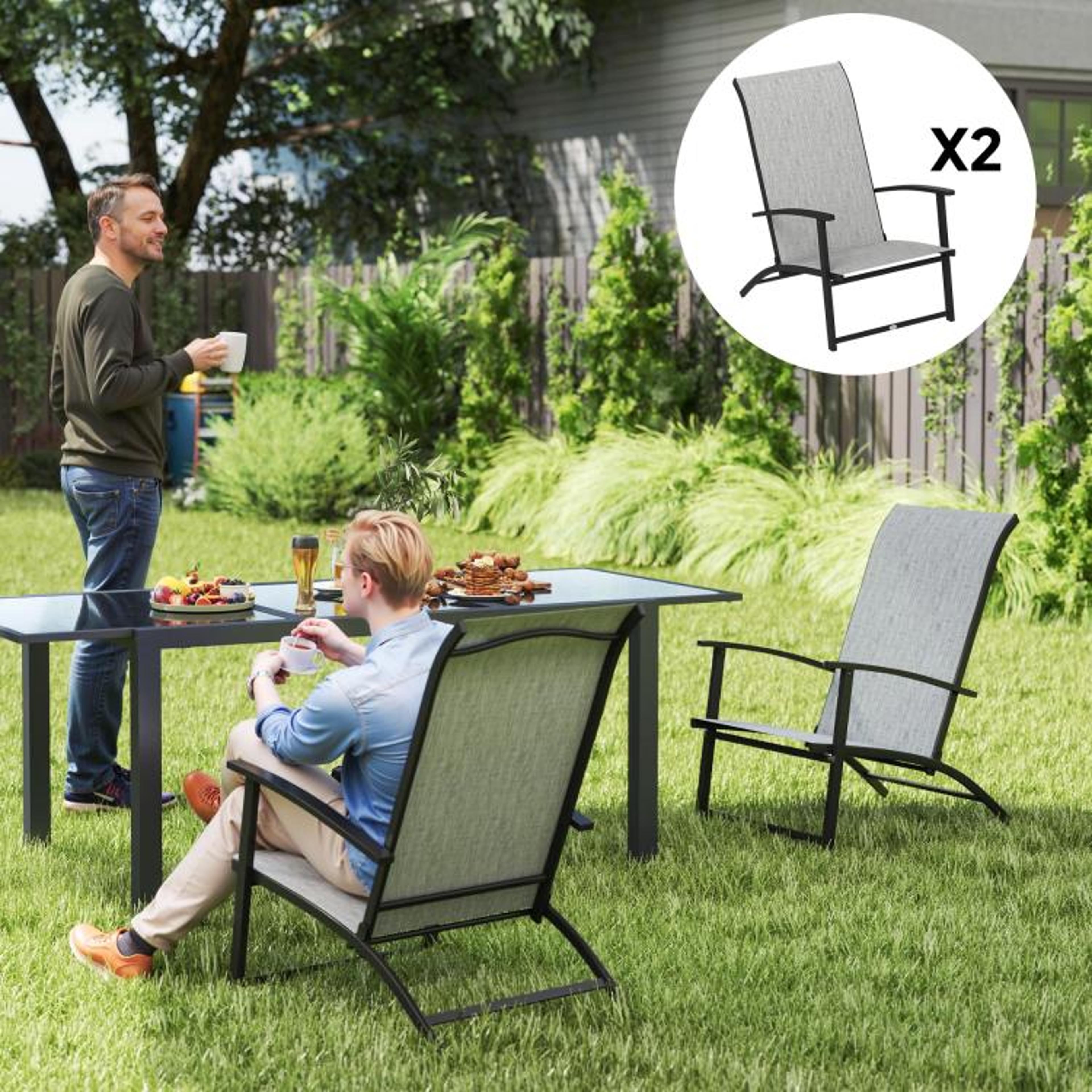 Set Of 2 Folding Patio Chairs With High Backs And Armrests  Gray 2