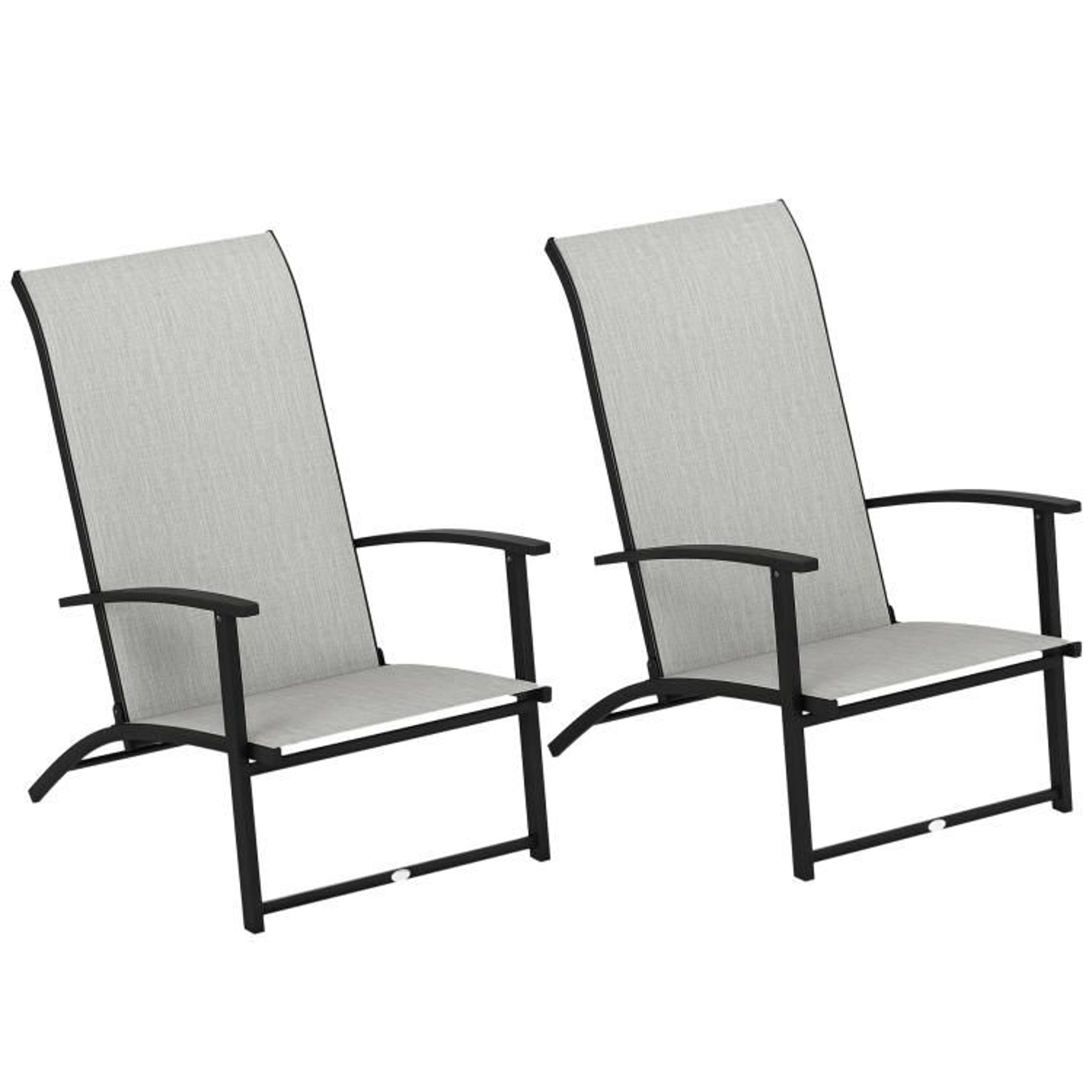 set of 2 folding patio chairs with high backs and armrests  gray