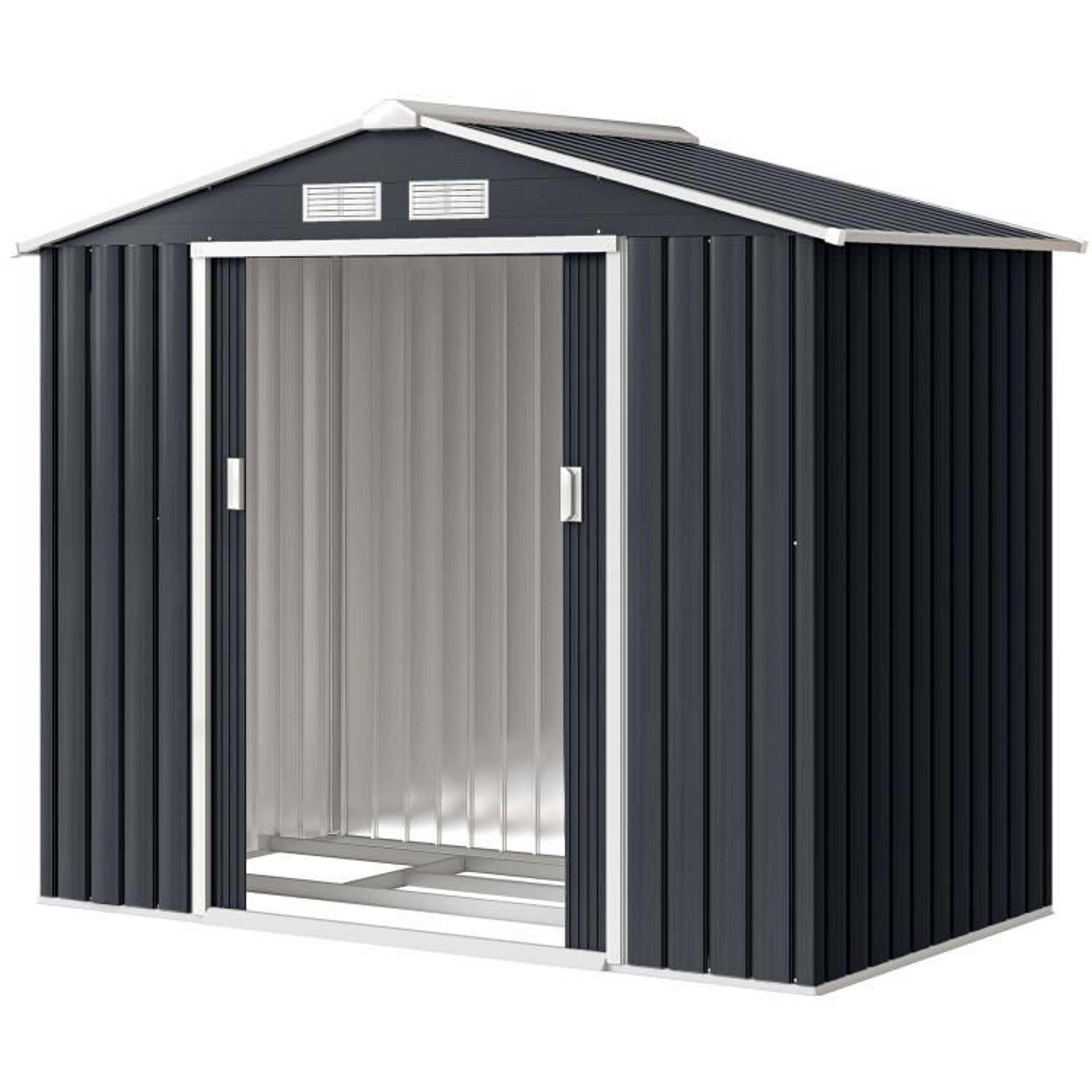 7 X 4 Ft Outdoor Metal Storage Shed With Sliding Doors And Foundation Kit 1