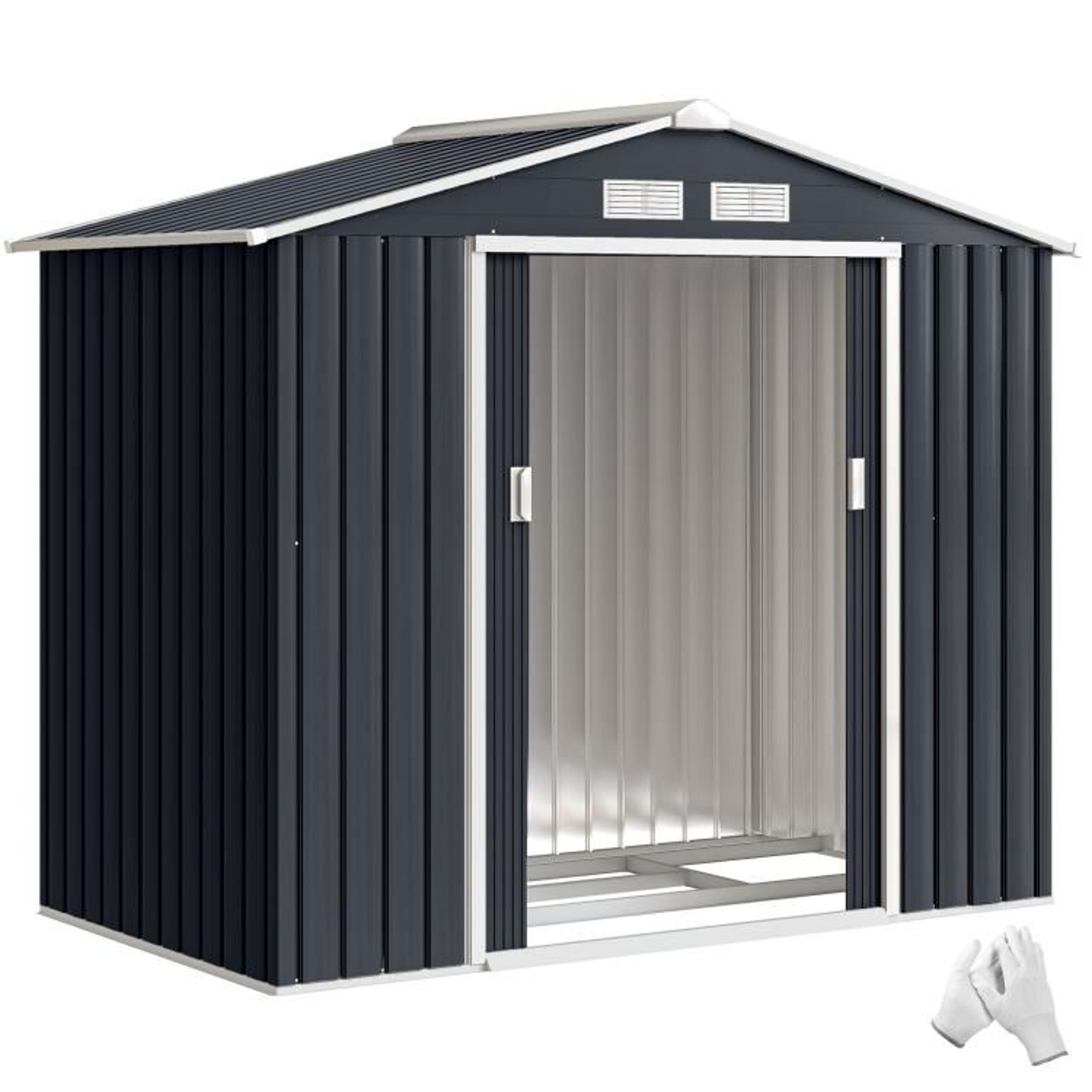 7 x 4 ft outdoor metal storage shed with sliding doors and foundation kit
