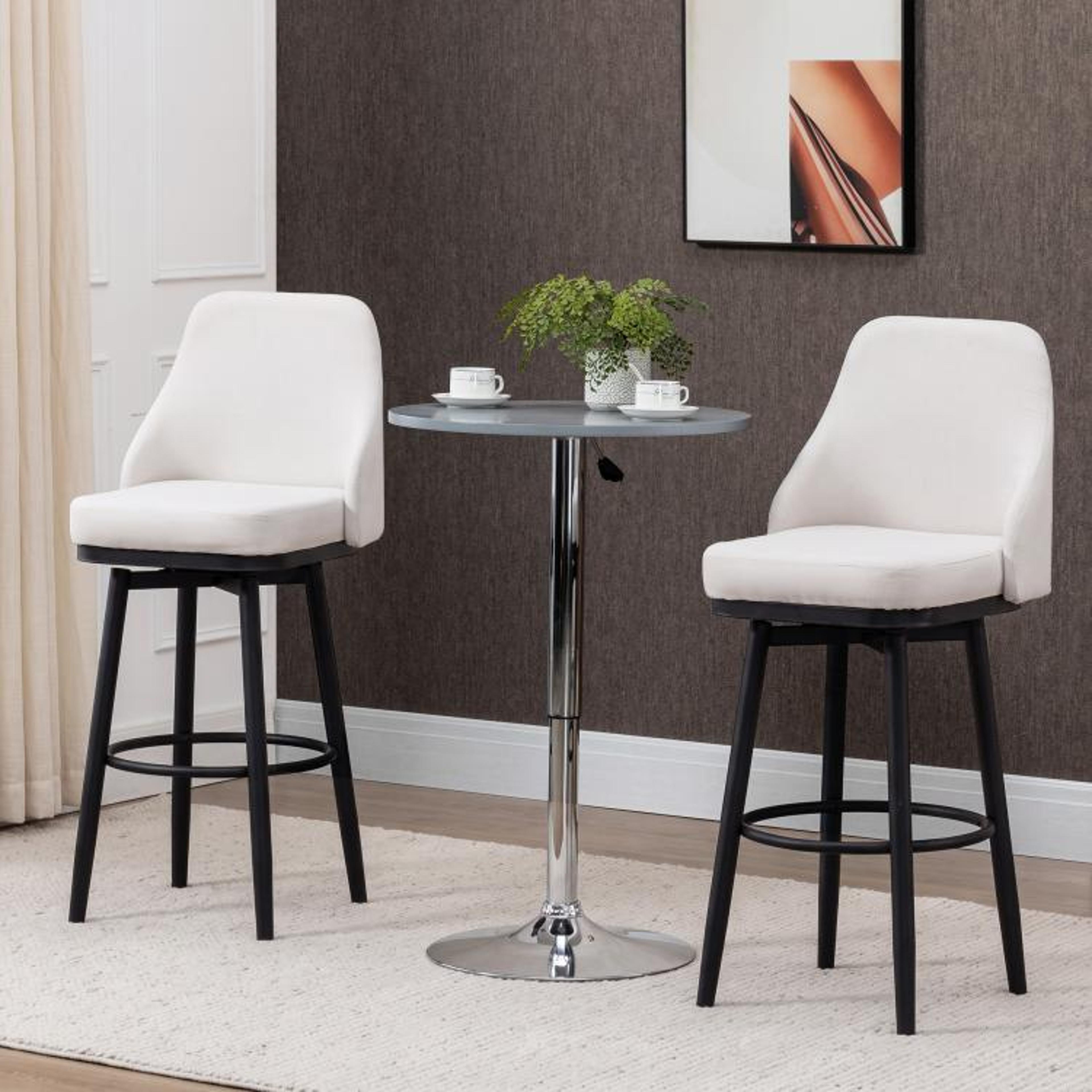 Set Of 2 Swivel Bar Height Stools With Backrests And Footrests In Cream White 3