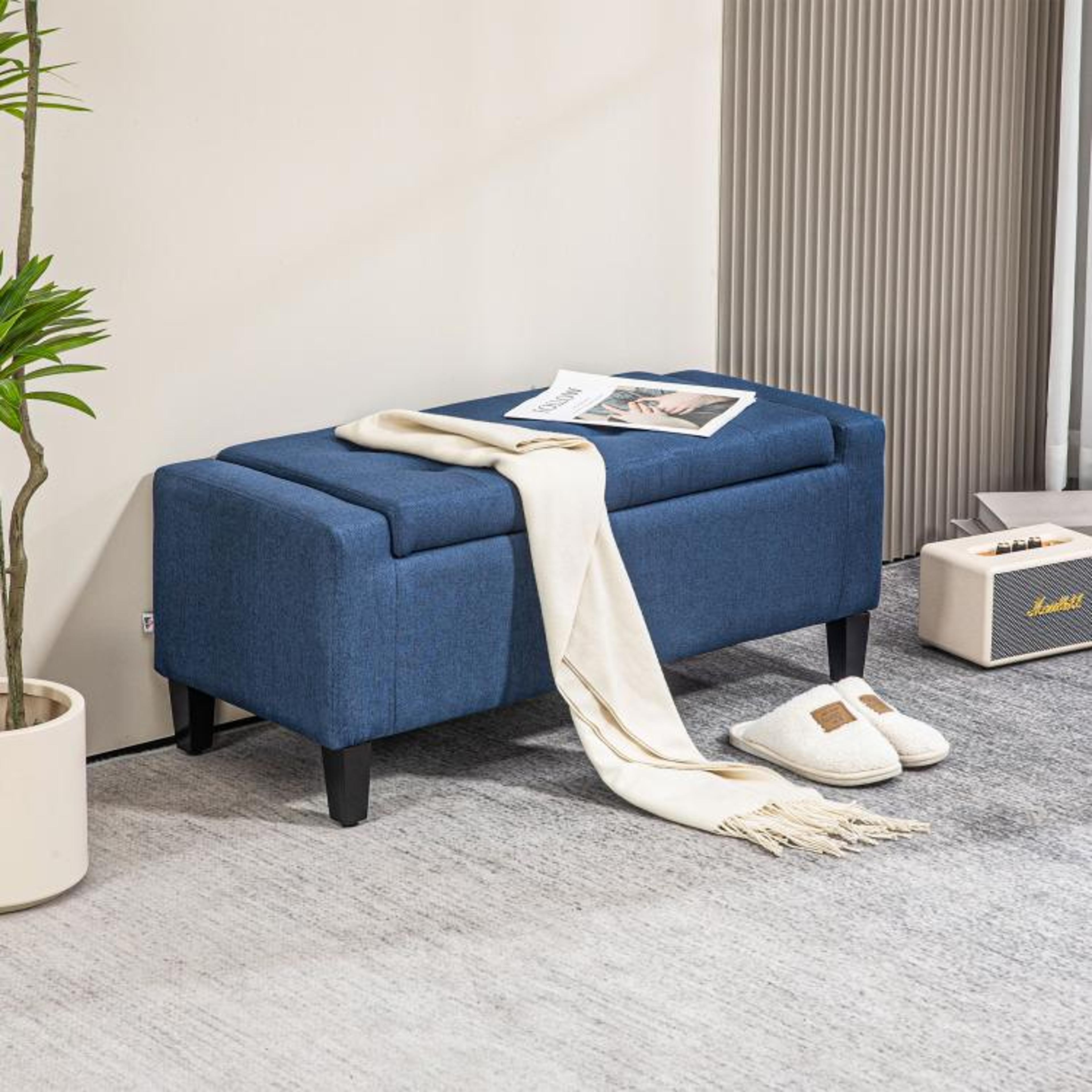 Upholstered Storage Ottoman Bench With Button Tufted Lift Top  Dark Blue 3