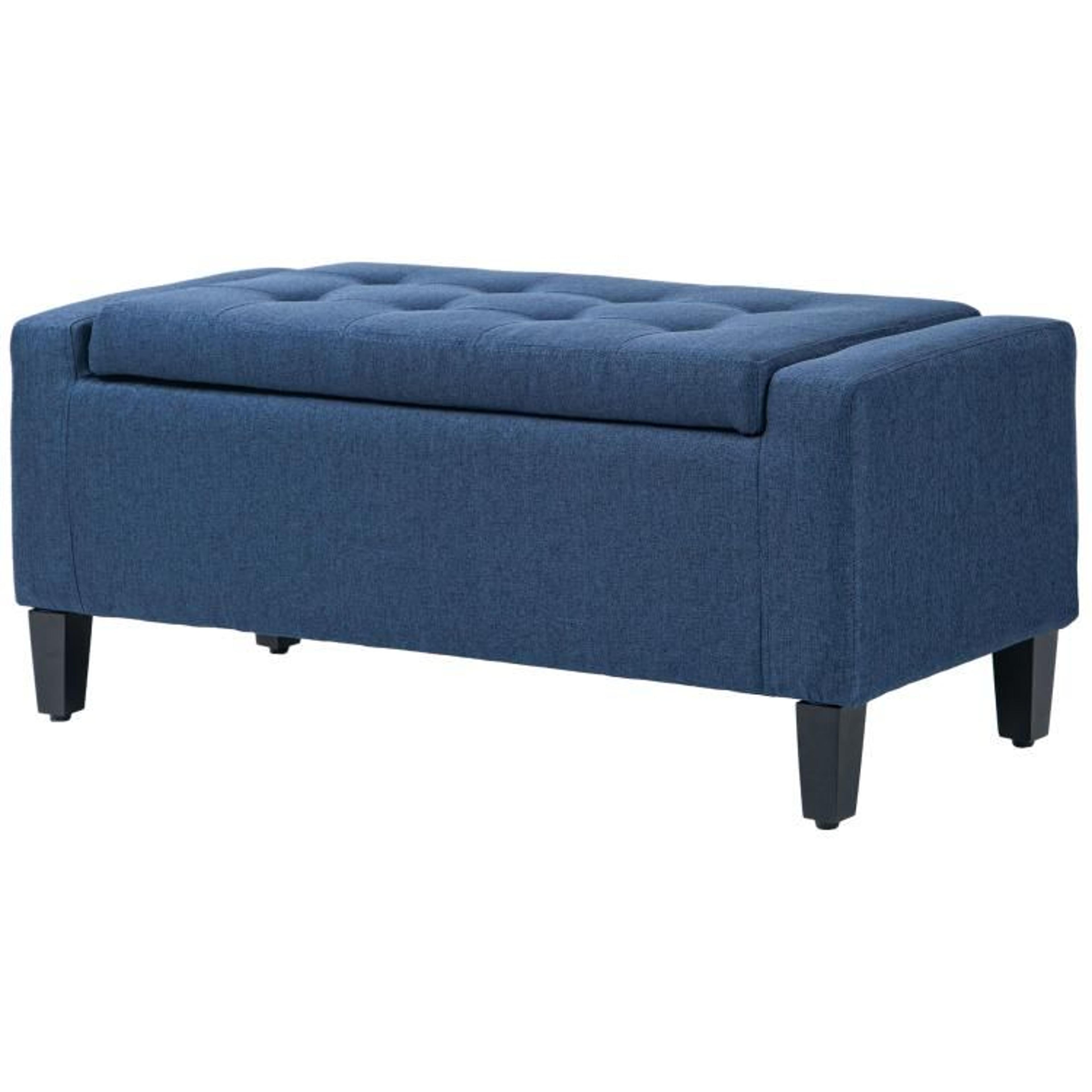 Upholstered Storage Ottoman Bench With Button Tufted Lift Top  Dark Blue 1
