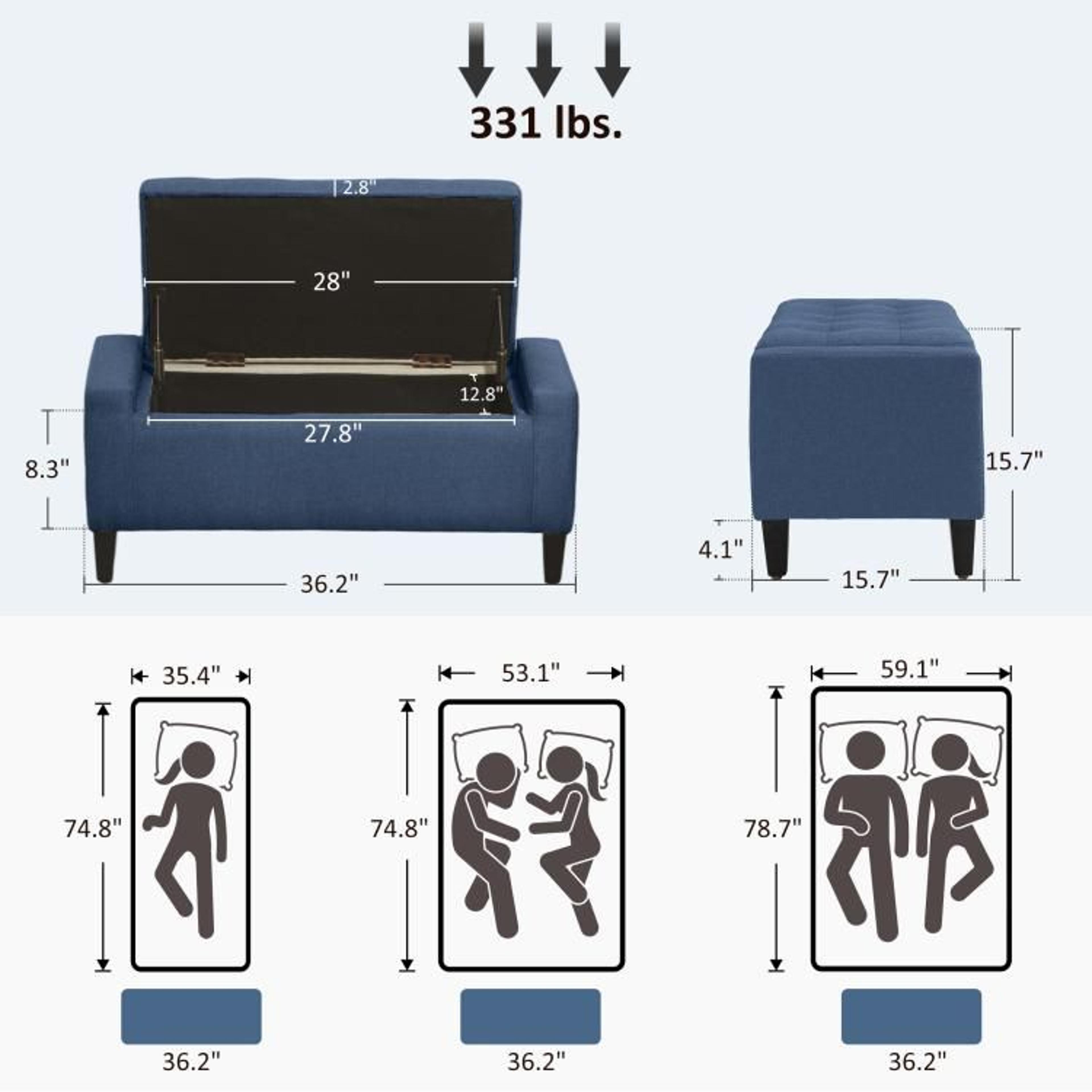 Upholstered Storage Ottoman Bench With Button Tufted Lift Top  Dark Blue 4