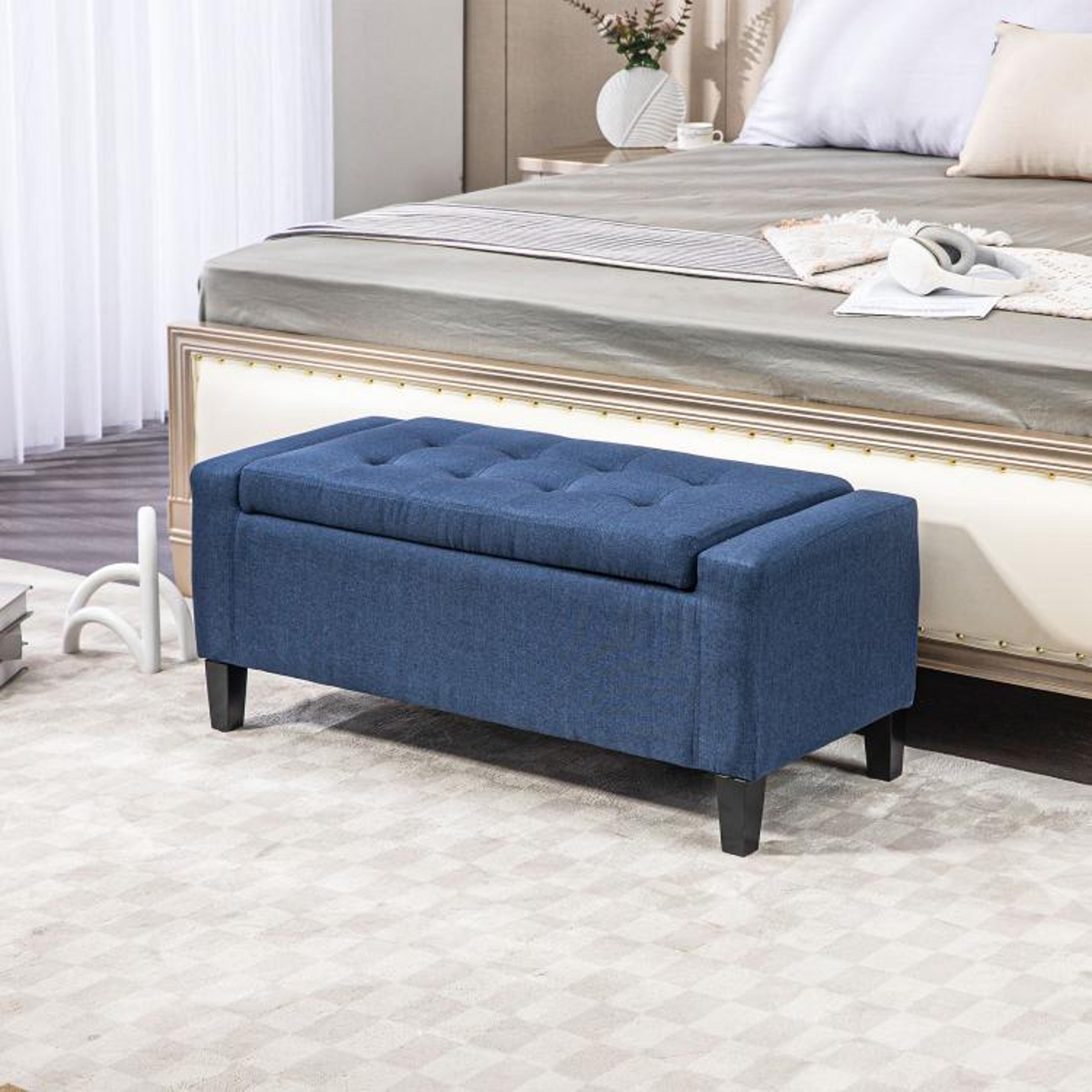 Upholstered Storage Ottoman Bench With Button Tufted Lift Top  Dark Blue 2