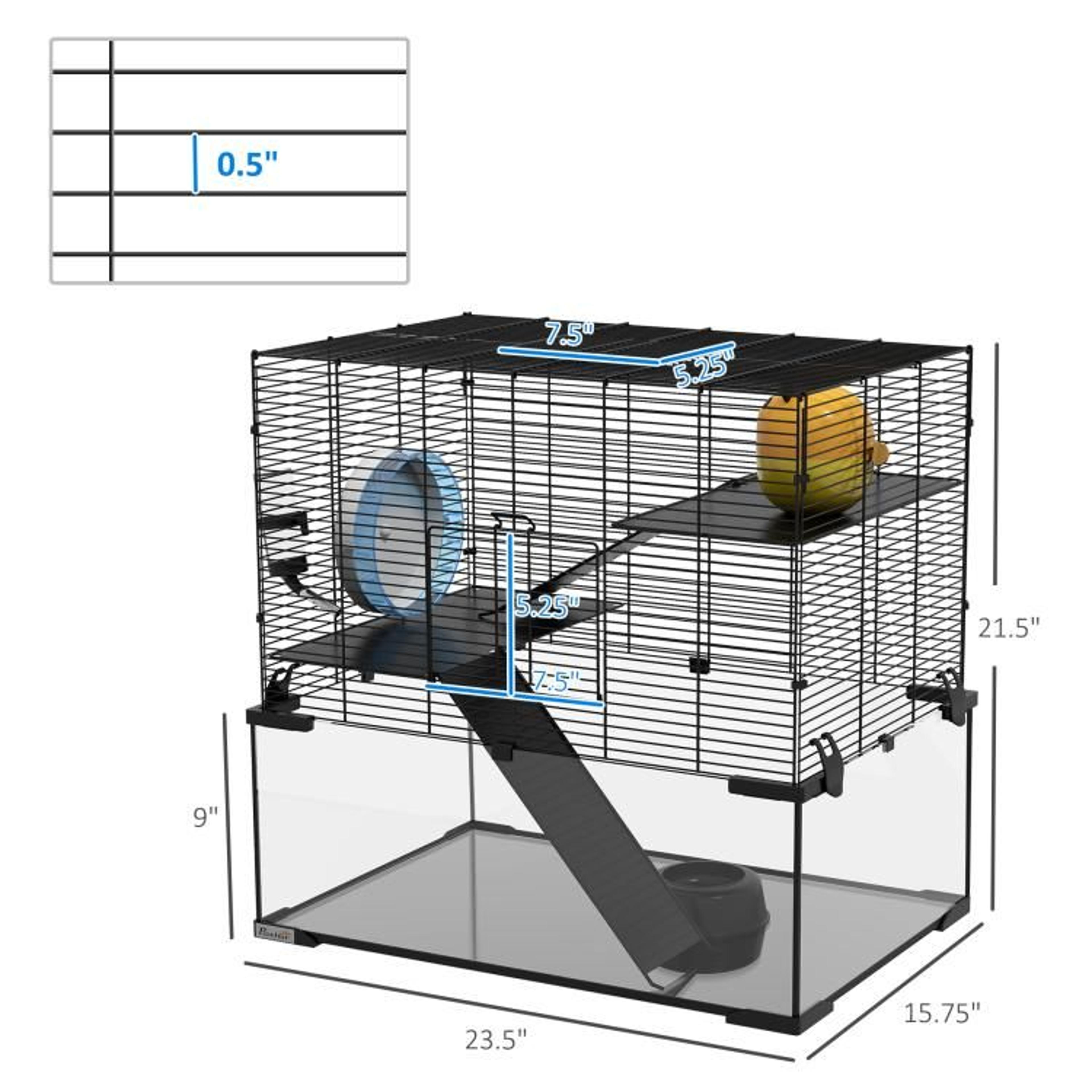 235Inch Hamster Cage With Glass Base And 3Tier Habitat In Black 5