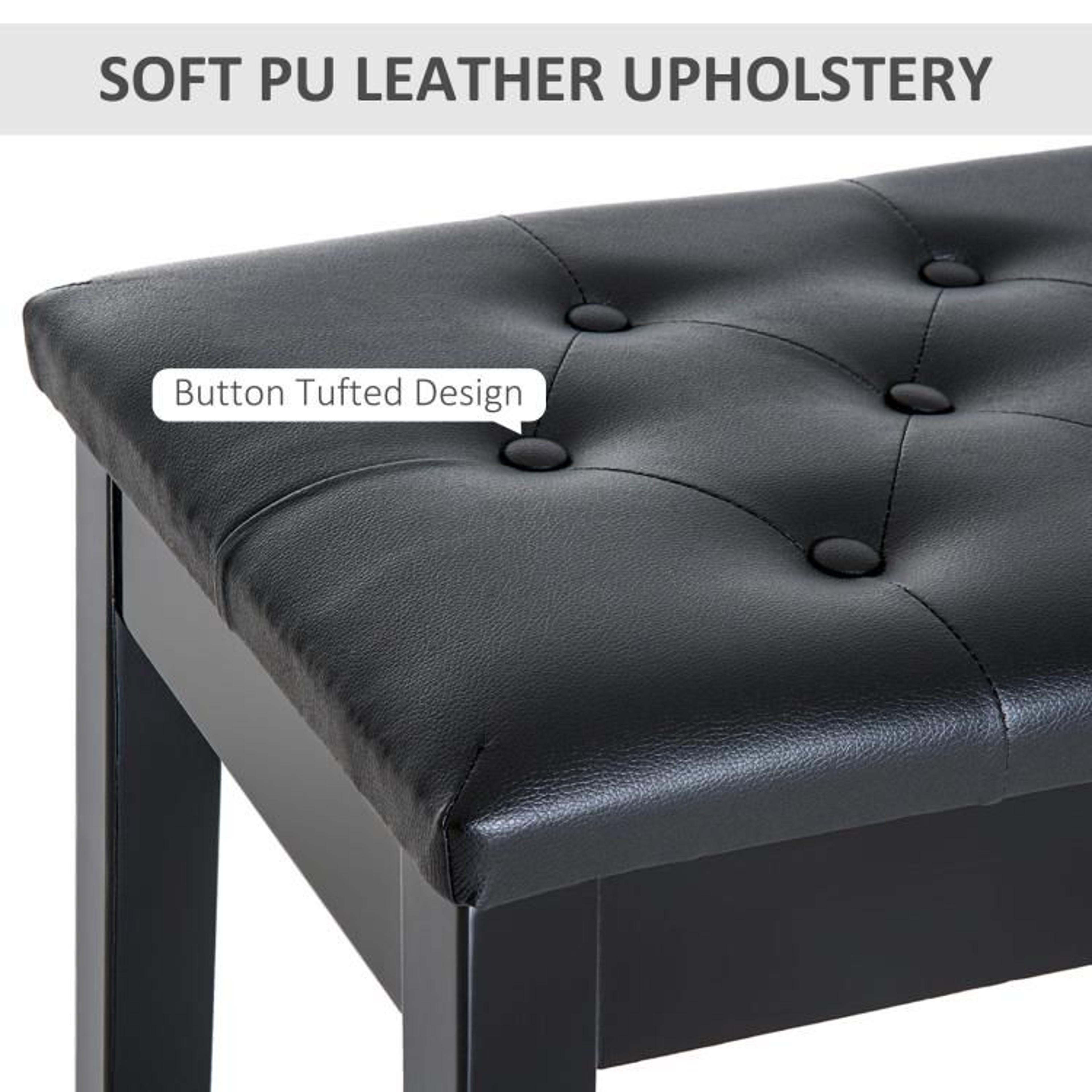 Duet Piano Bench With Tufted Faux Leather Cushion And Wooden Frame  Black 5