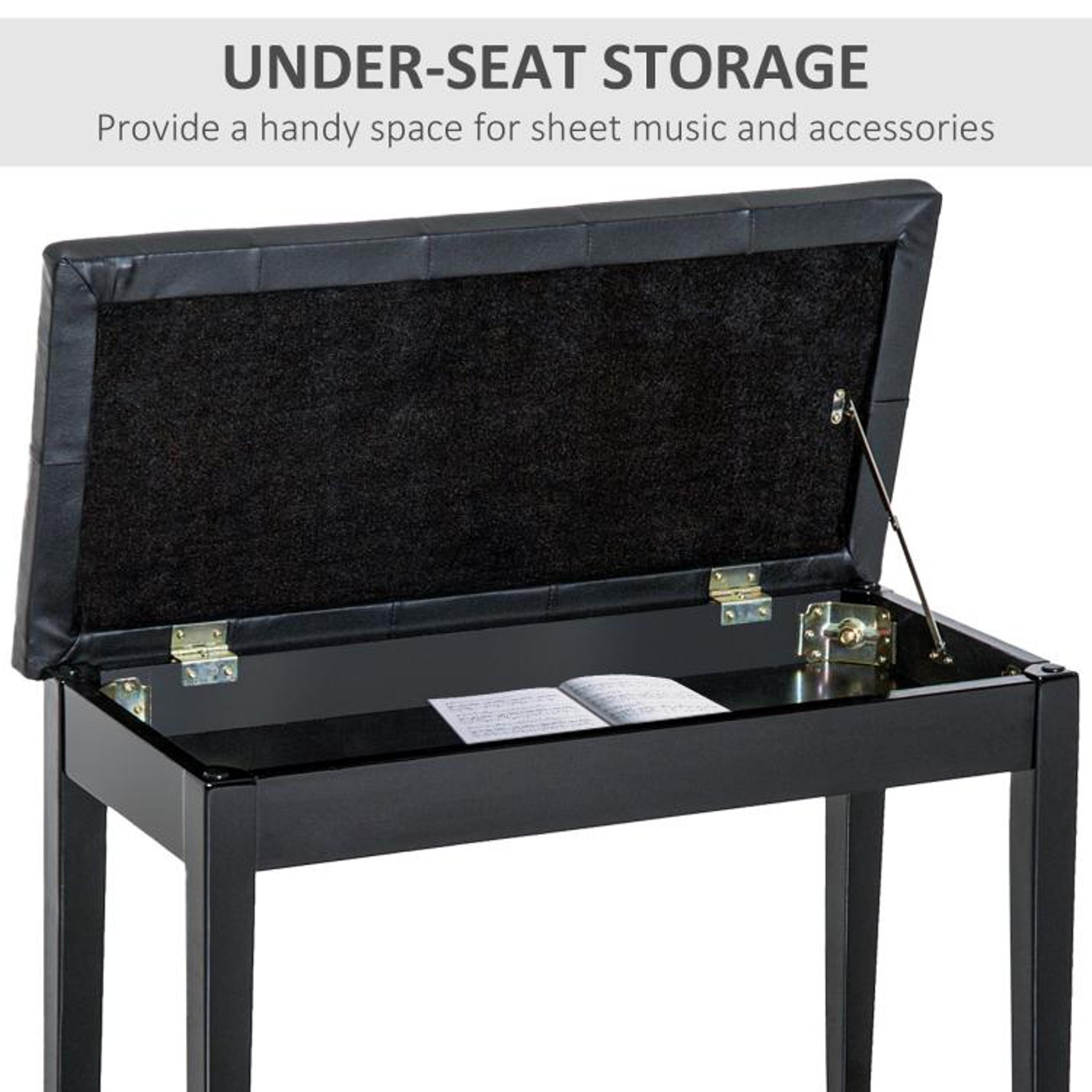 Duet Piano Bench With Tufted Faux Leather Cushion And Wooden Frame  Black 4