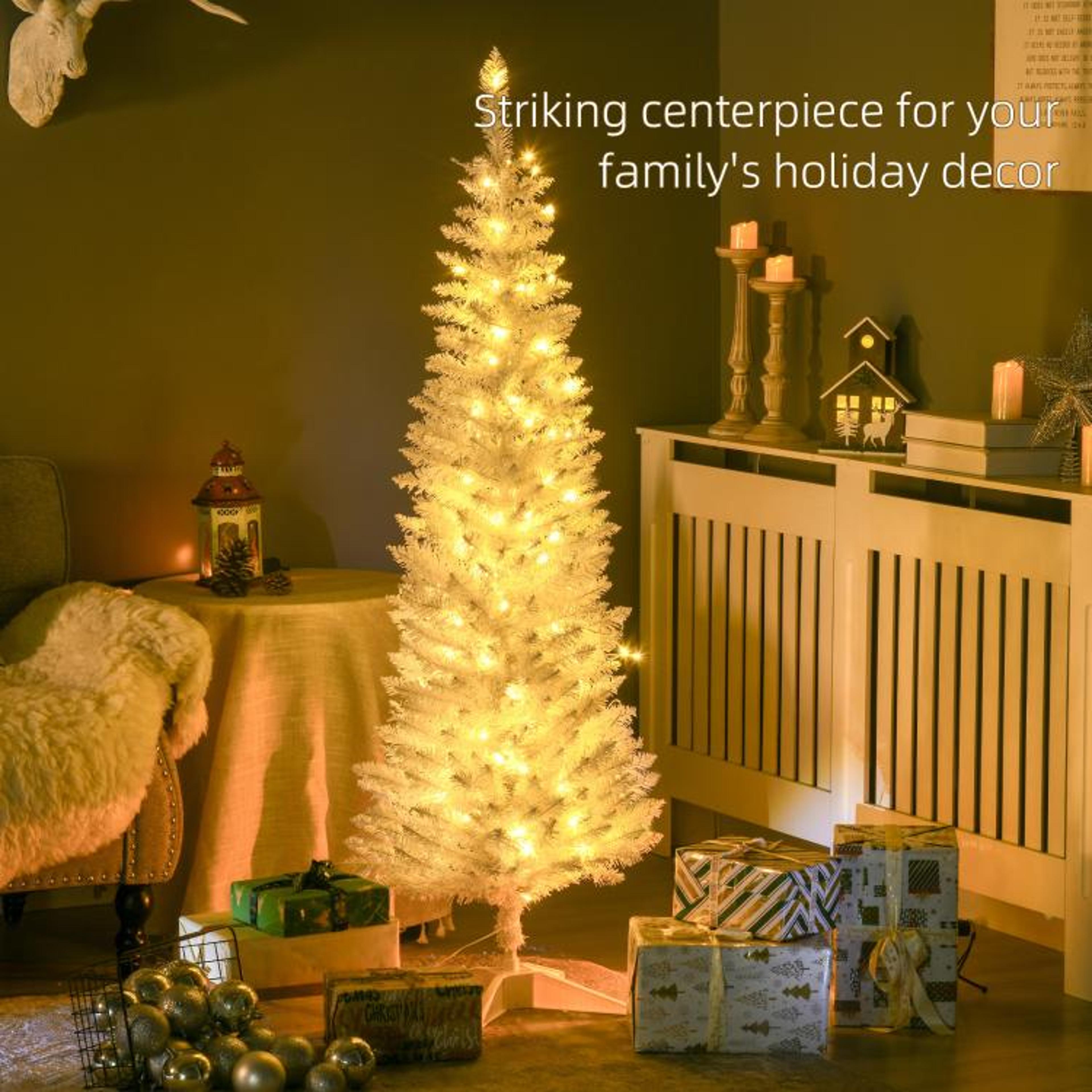5 Ft Slim Pencil Artificial Christmas Tree With Warm White LED Lights  White 5