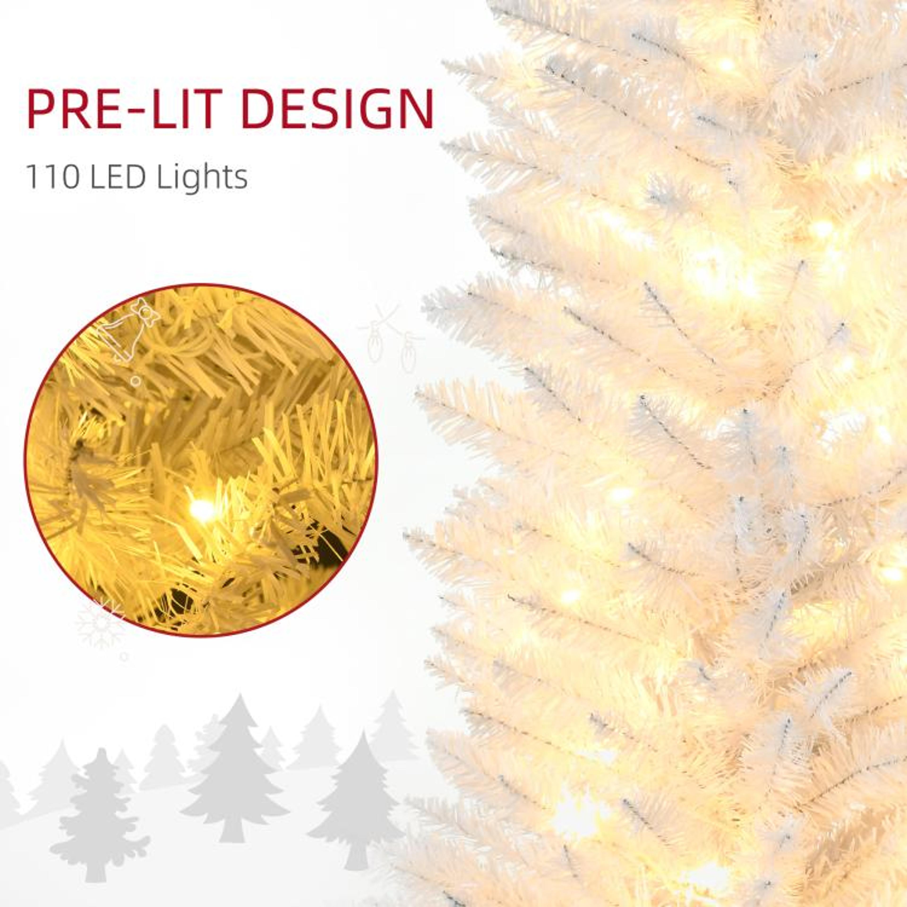 5 Ft Slim Pencil Artificial Christmas Tree With Warm White LED Lights  White 6
