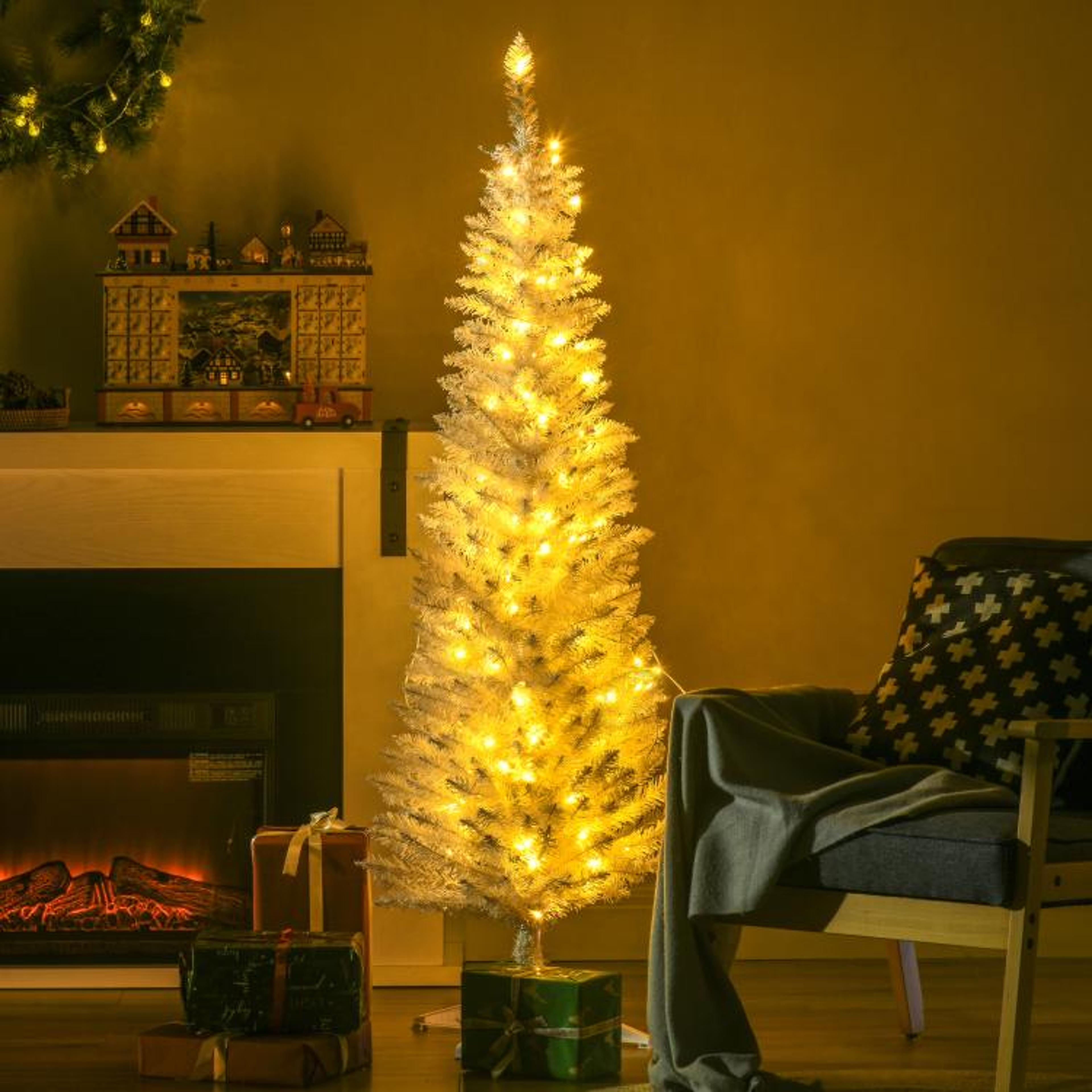 5 Ft Slim Pencil Artificial Christmas Tree With Warm White LED Lights  White 2