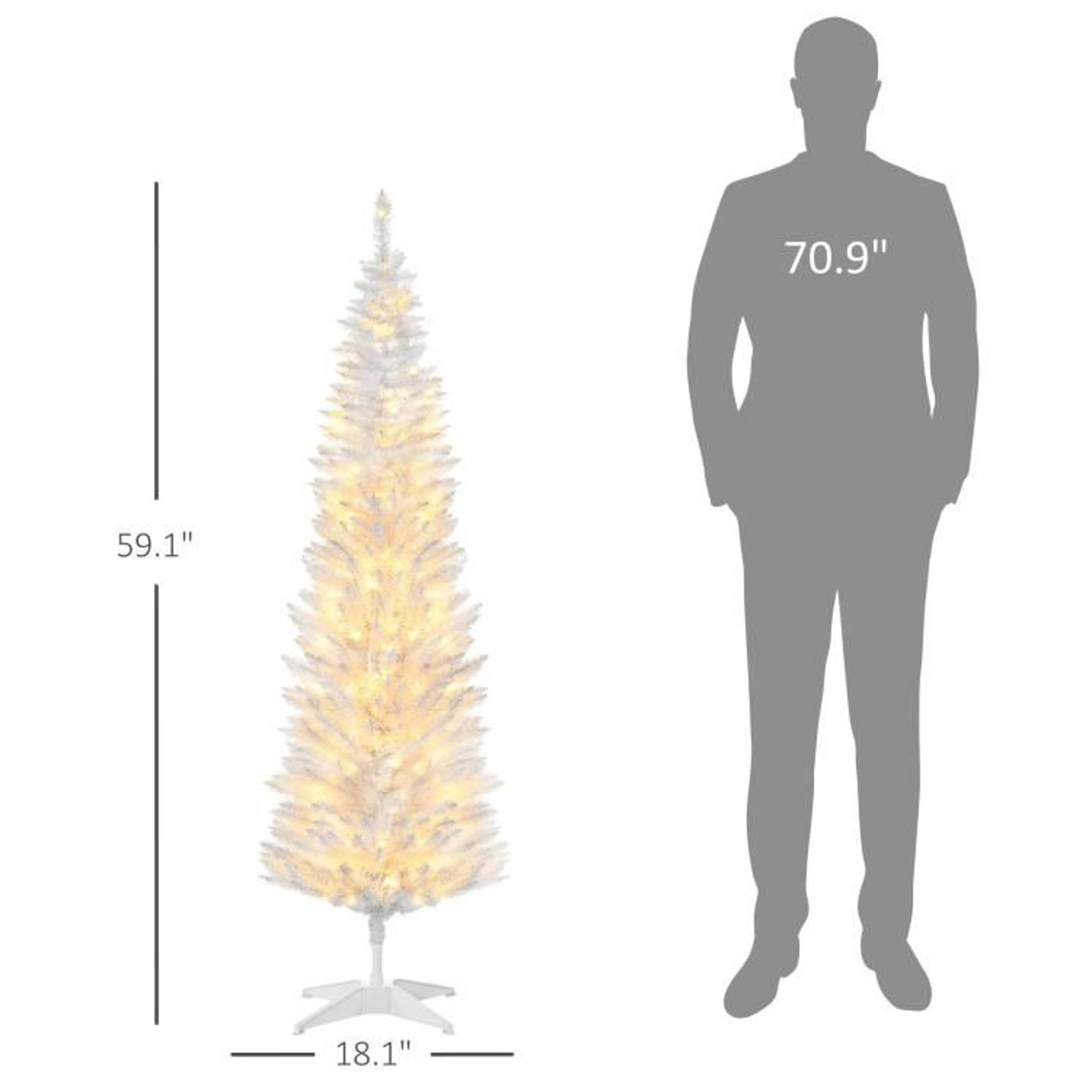 5 Ft Slim Pencil Artificial Christmas Tree With Warm White LED Lights  White 4