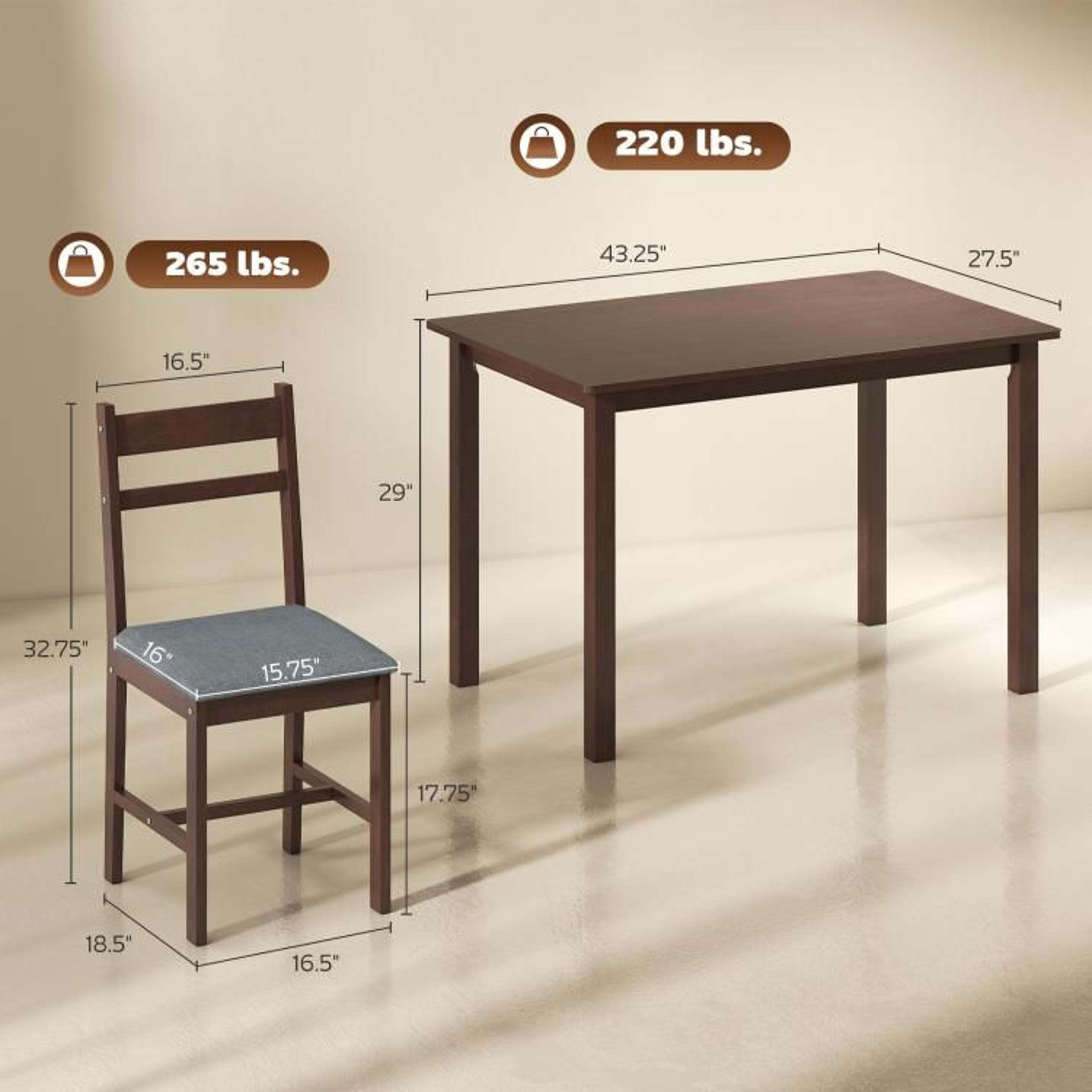 5Piece Solid Wood Dining Table Set For 4 With Upholstered Chairs In Walnut 4