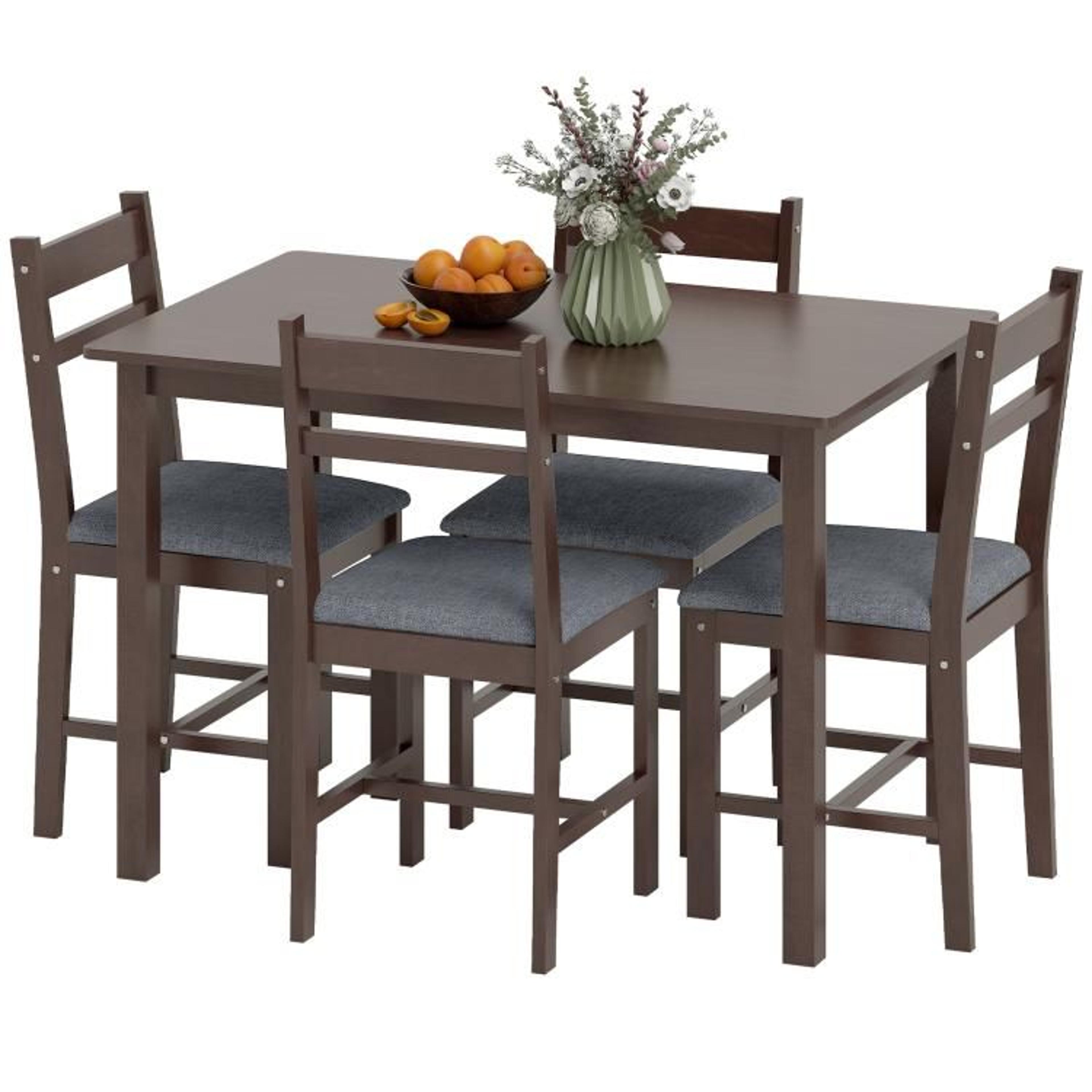 5Piece Solid Wood Dining Table Set For 4 With Upholstered Chairs In Walnut 1