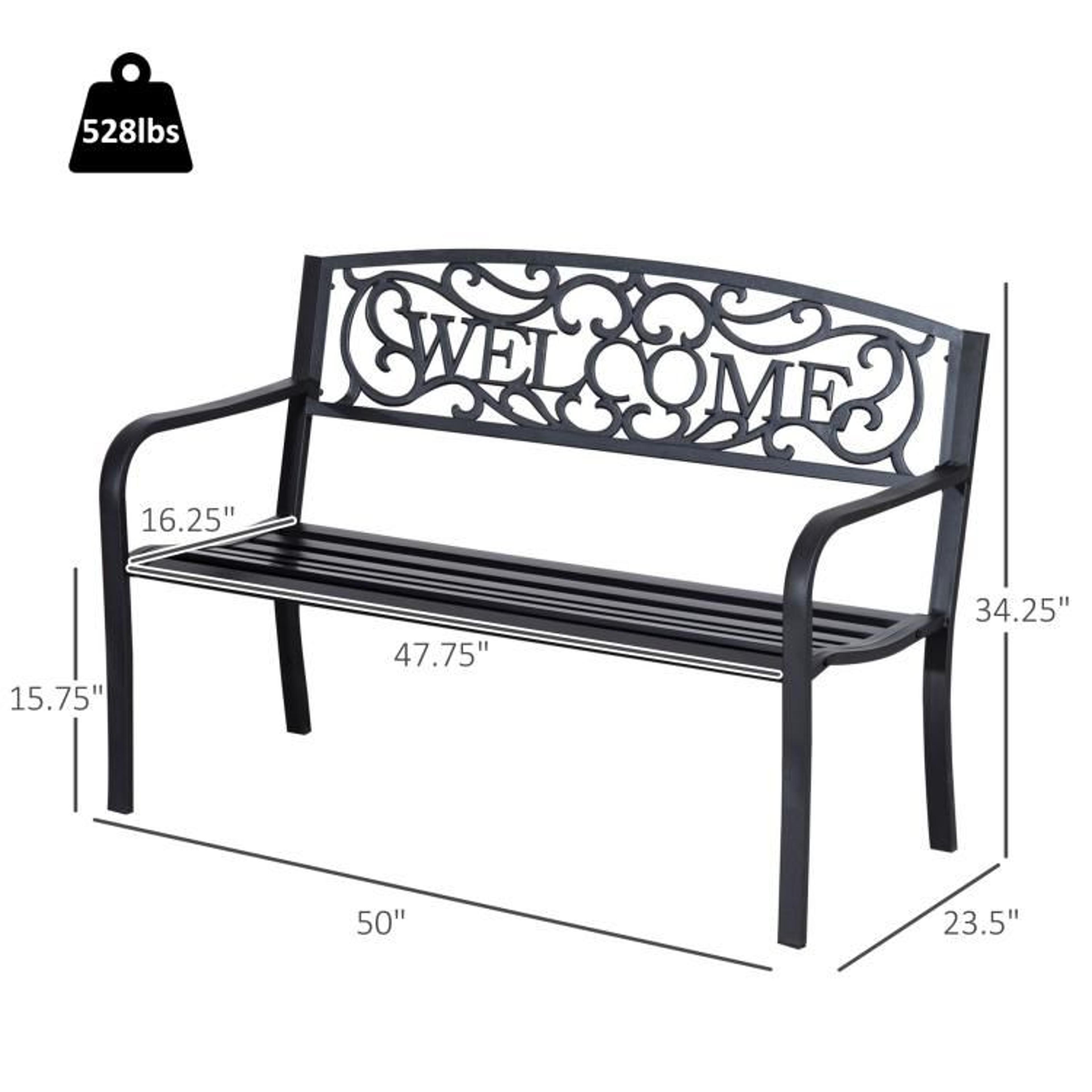 50Inch Outdoor Garden Bench For 2 With Decorative Welcome Backrest 4