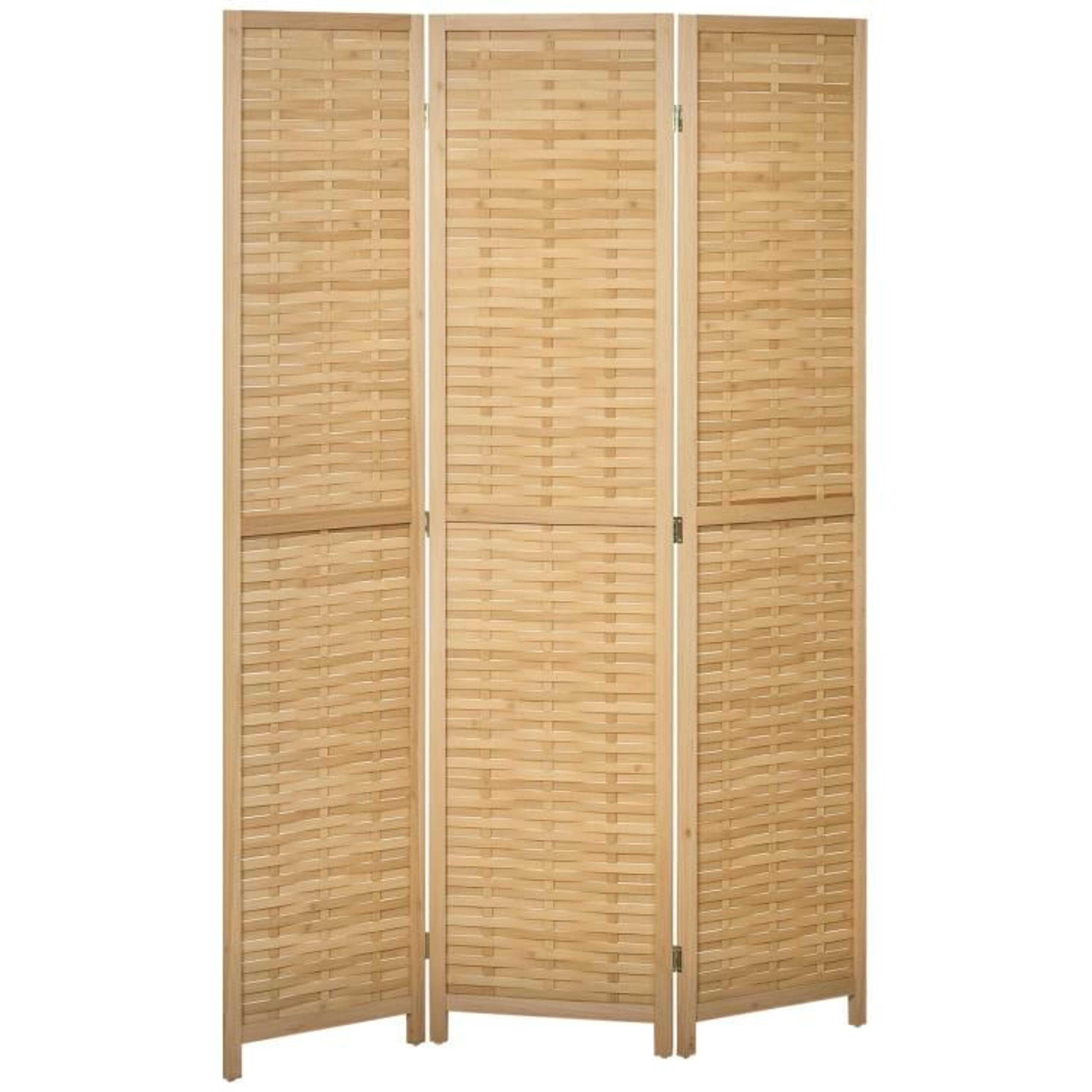 3Panel Bamboo Folding Room Divider With Handwoven Privacy Screen 3