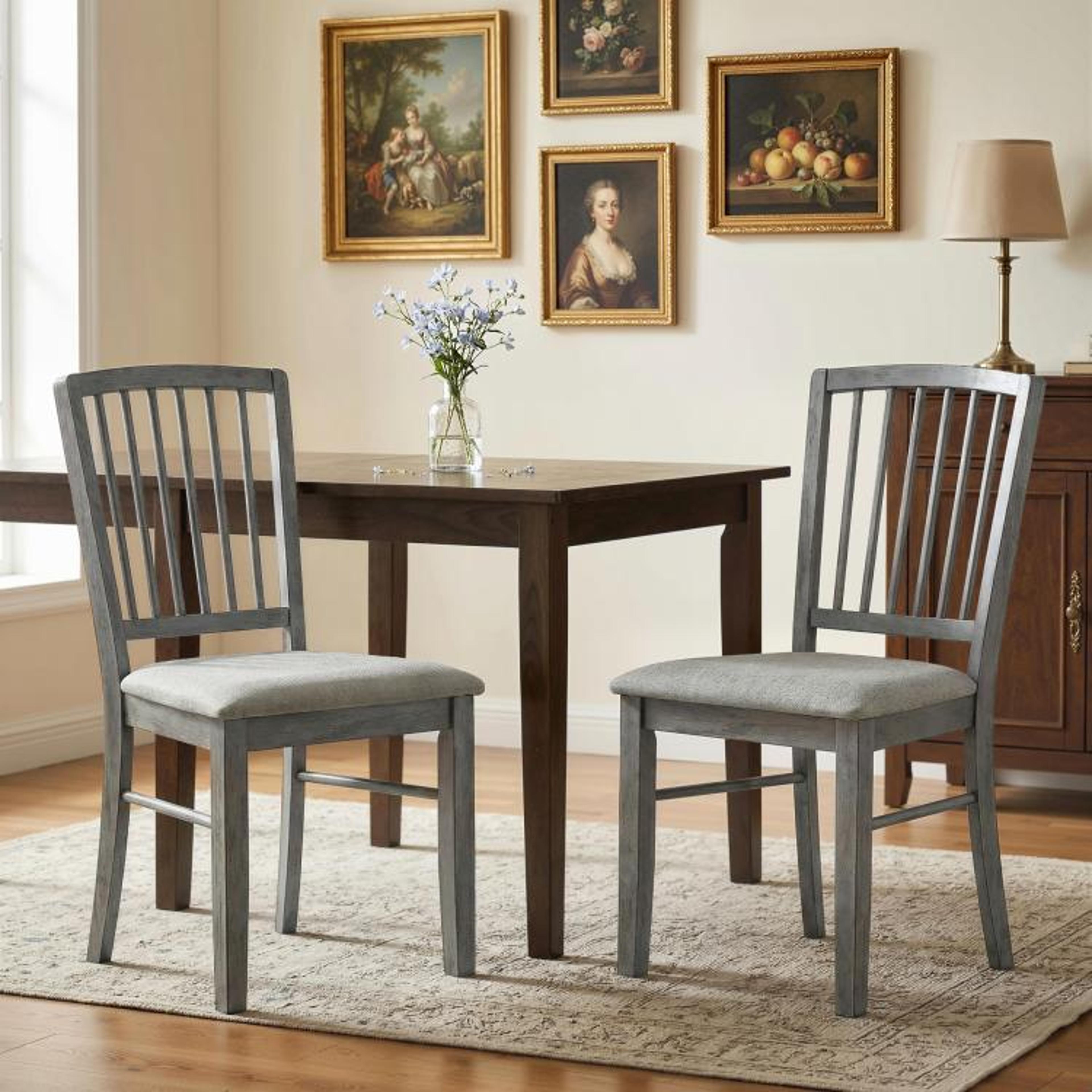 Upholstered Dining Chairs  With Rubberwood Legs  Rustic Gray 2