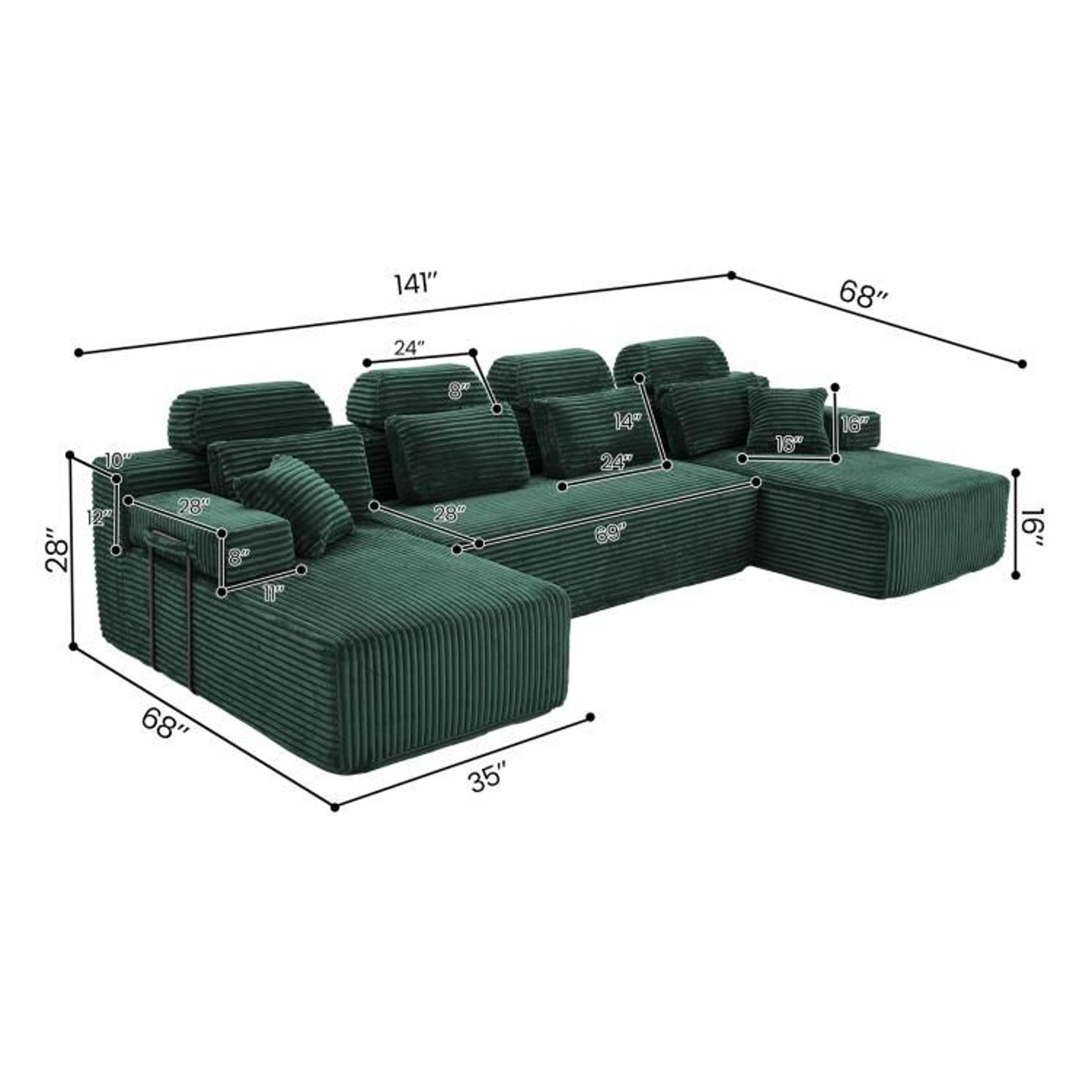UShaped Corduroy Sectional Sofa With Double Chaise And Modular Design 6