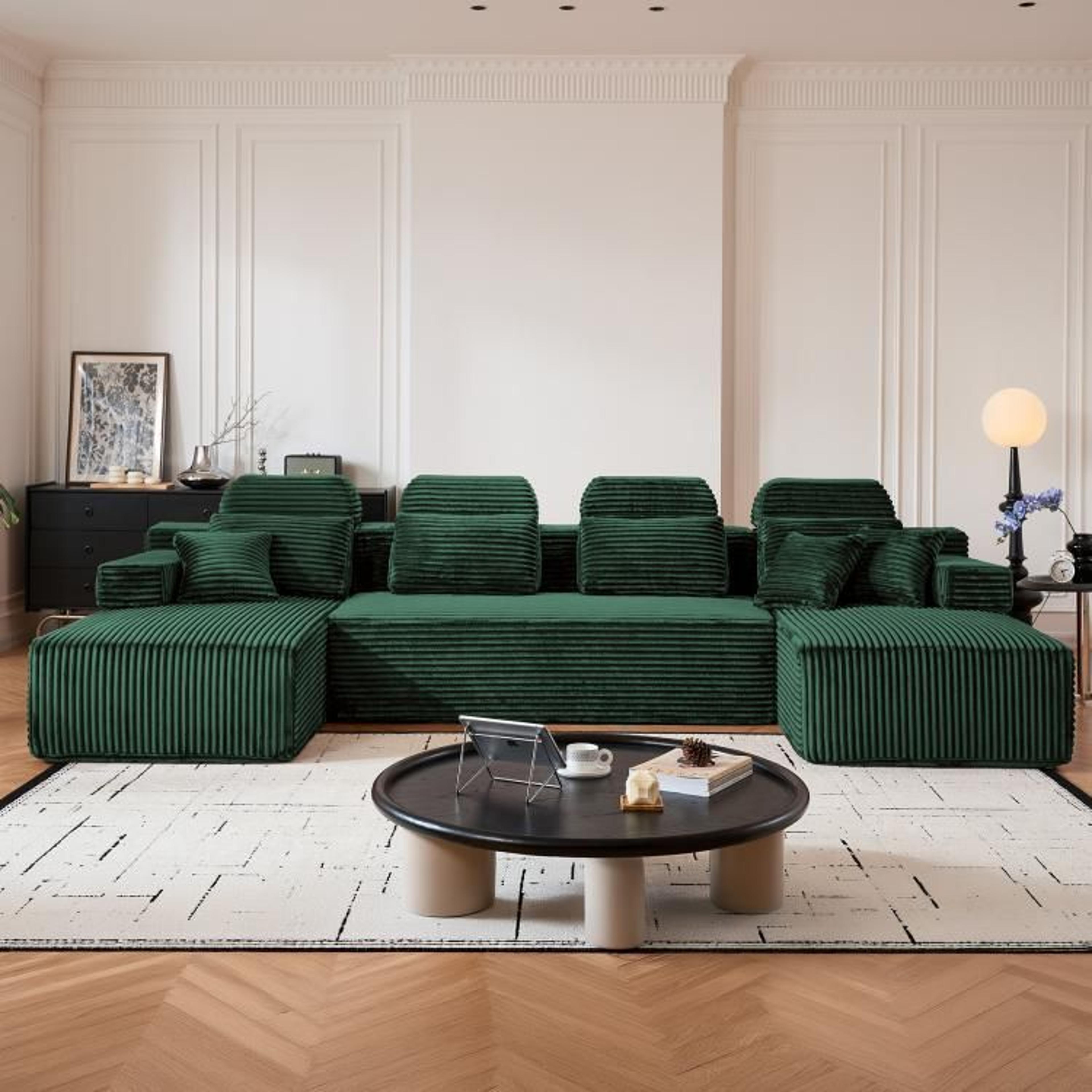 UShaped Corduroy Sectional Sofa With Double Chaise And Modular Design 1