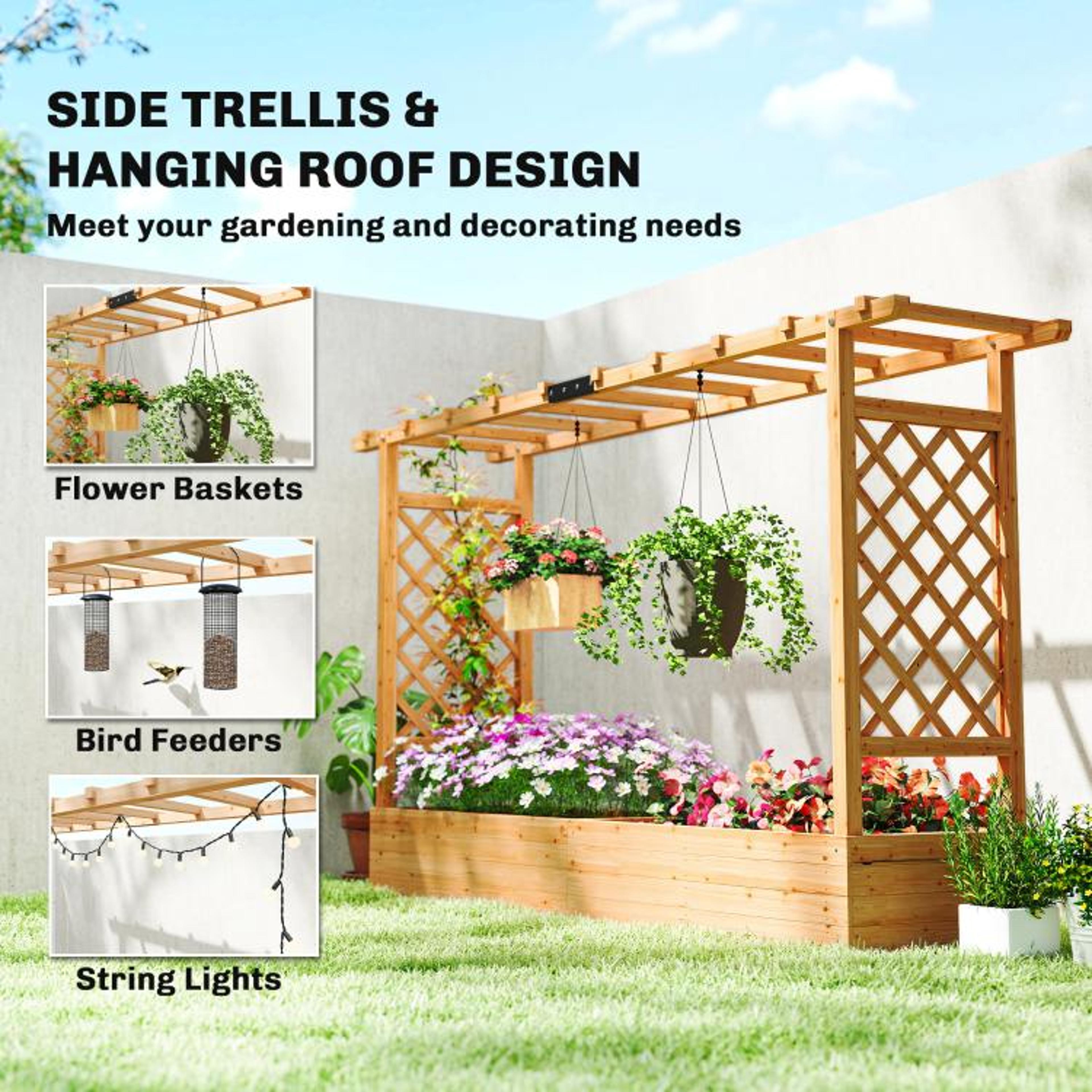 Wooden Planter Box With Arched Trellis And Drainage Holes For Climbing Plants 6