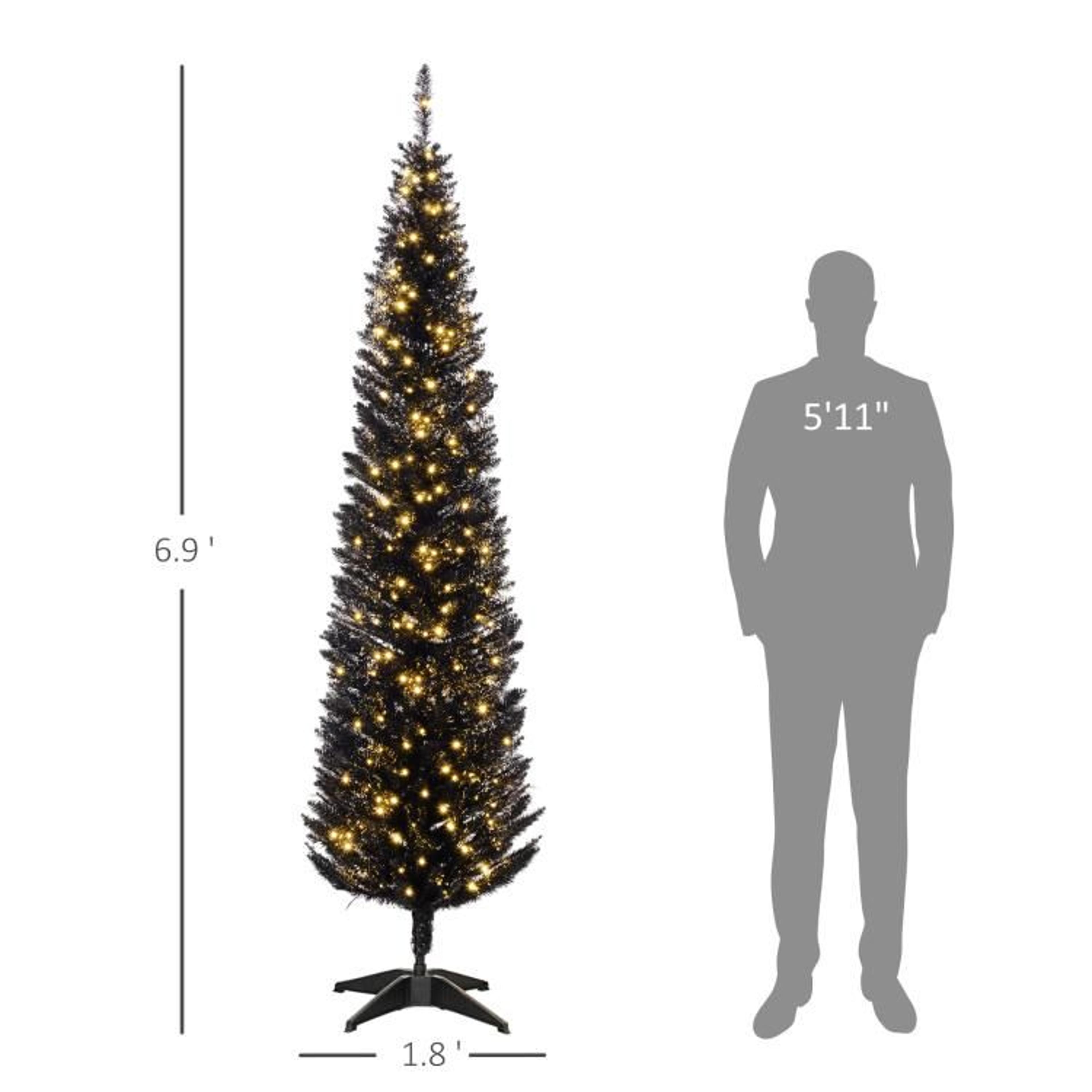 7 Ft Slim Pencil Christmas Tree With Warm White LED Lights  Black 4