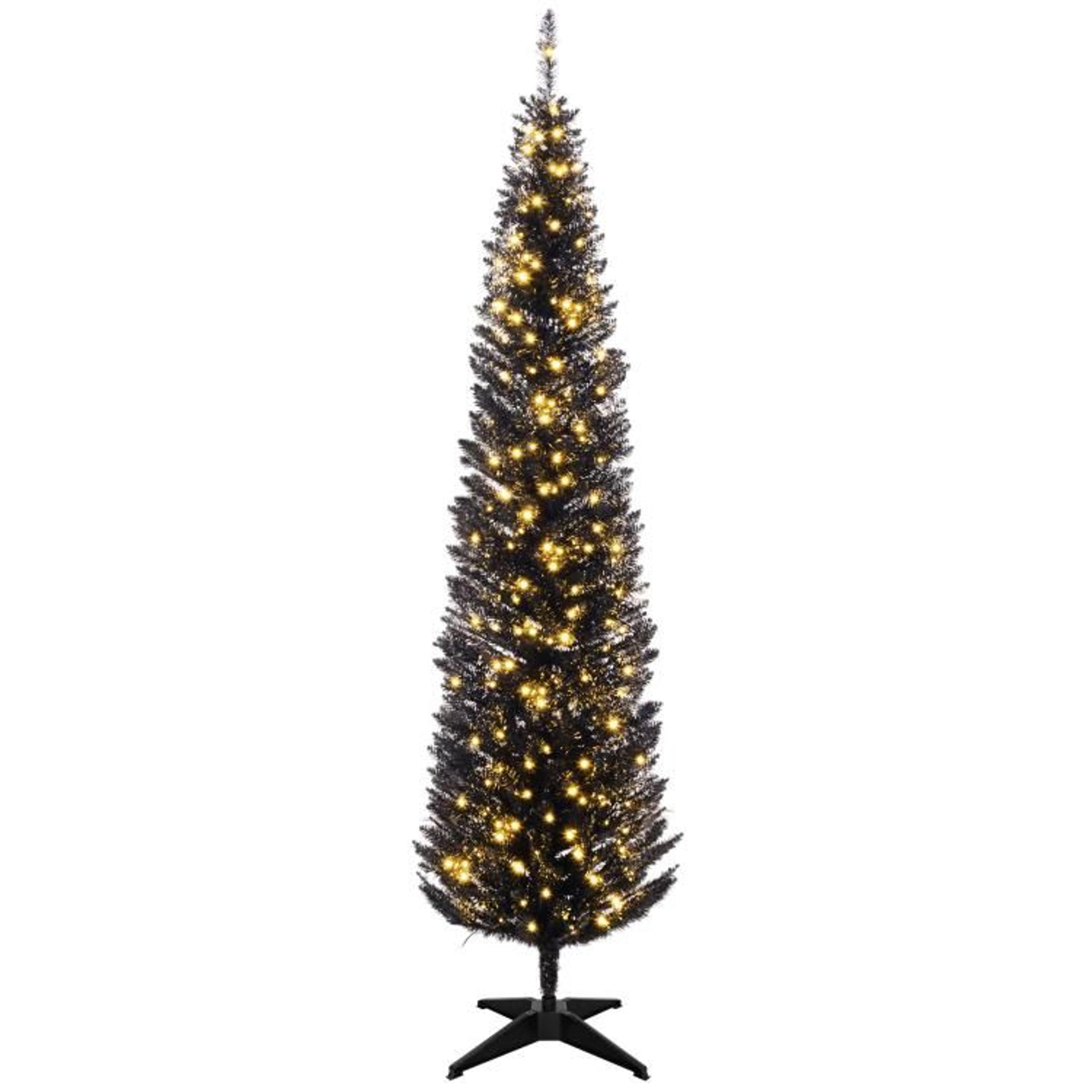 7 Ft Slim Pencil Christmas Tree With Warm White LED Lights  Black 1