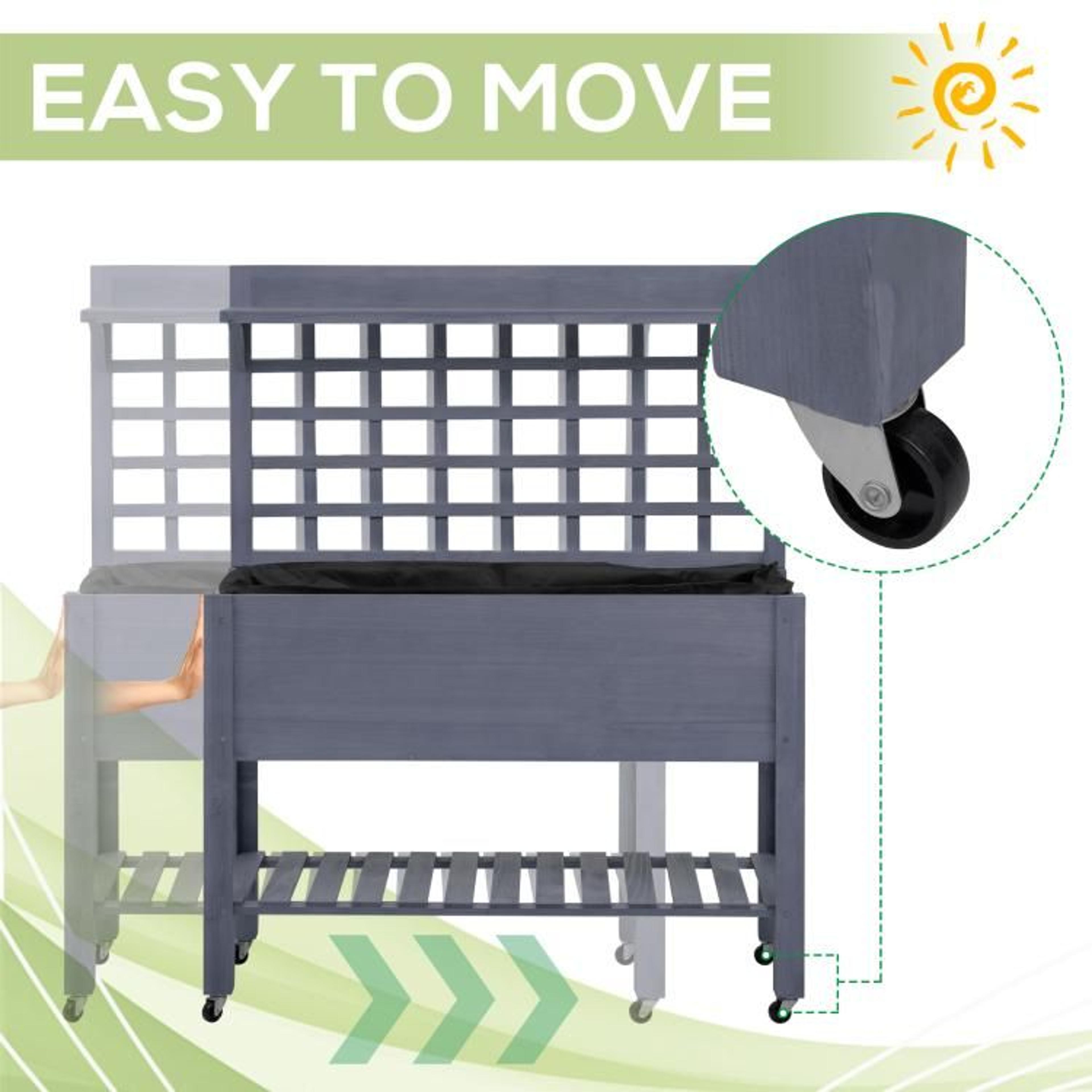 Raised Garden Bed With Wheels And Trellis  Wooden Planter Box In Gray 6