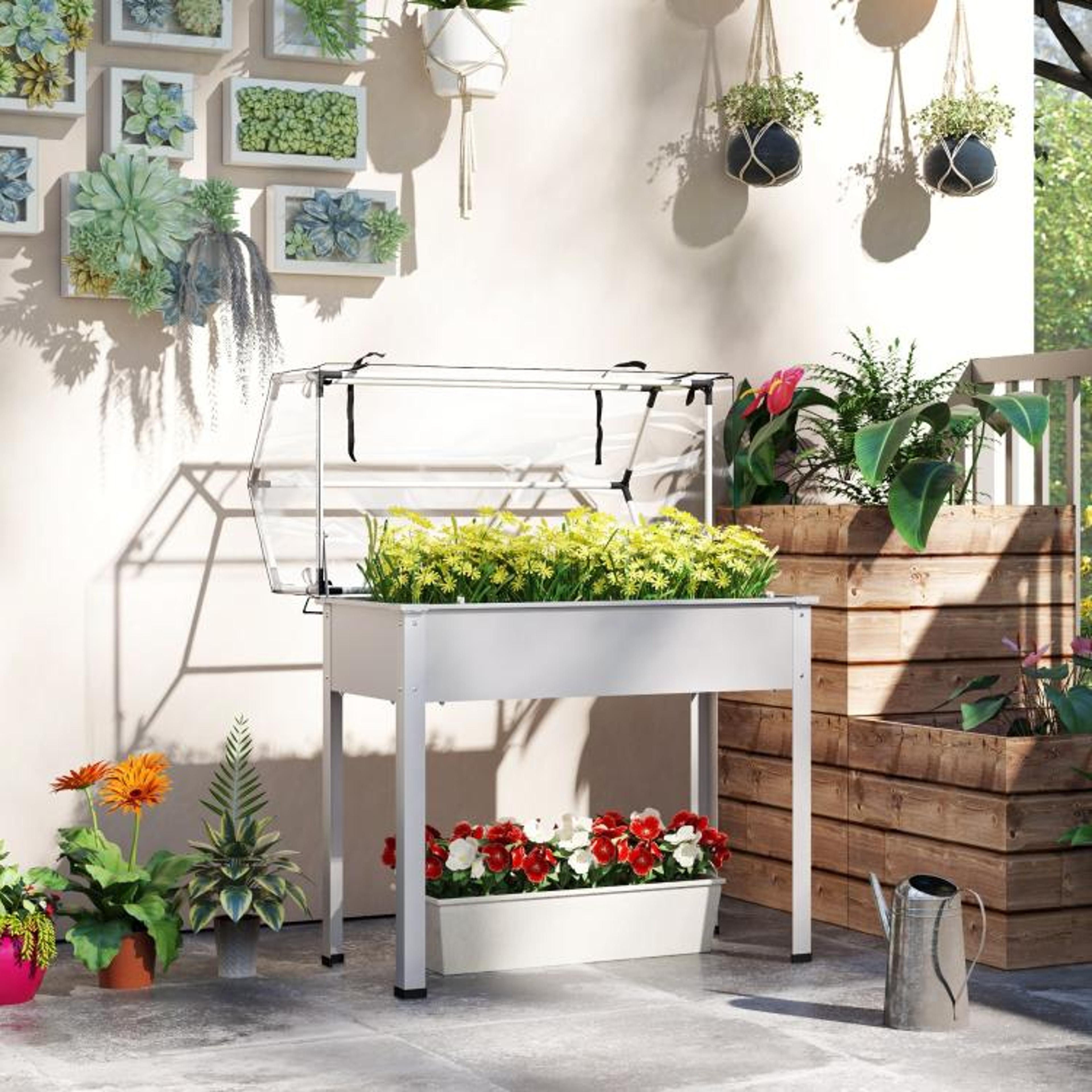 Elevated Raised Garden Bed With Greenhouse Cover And Drainage Hole  White 1