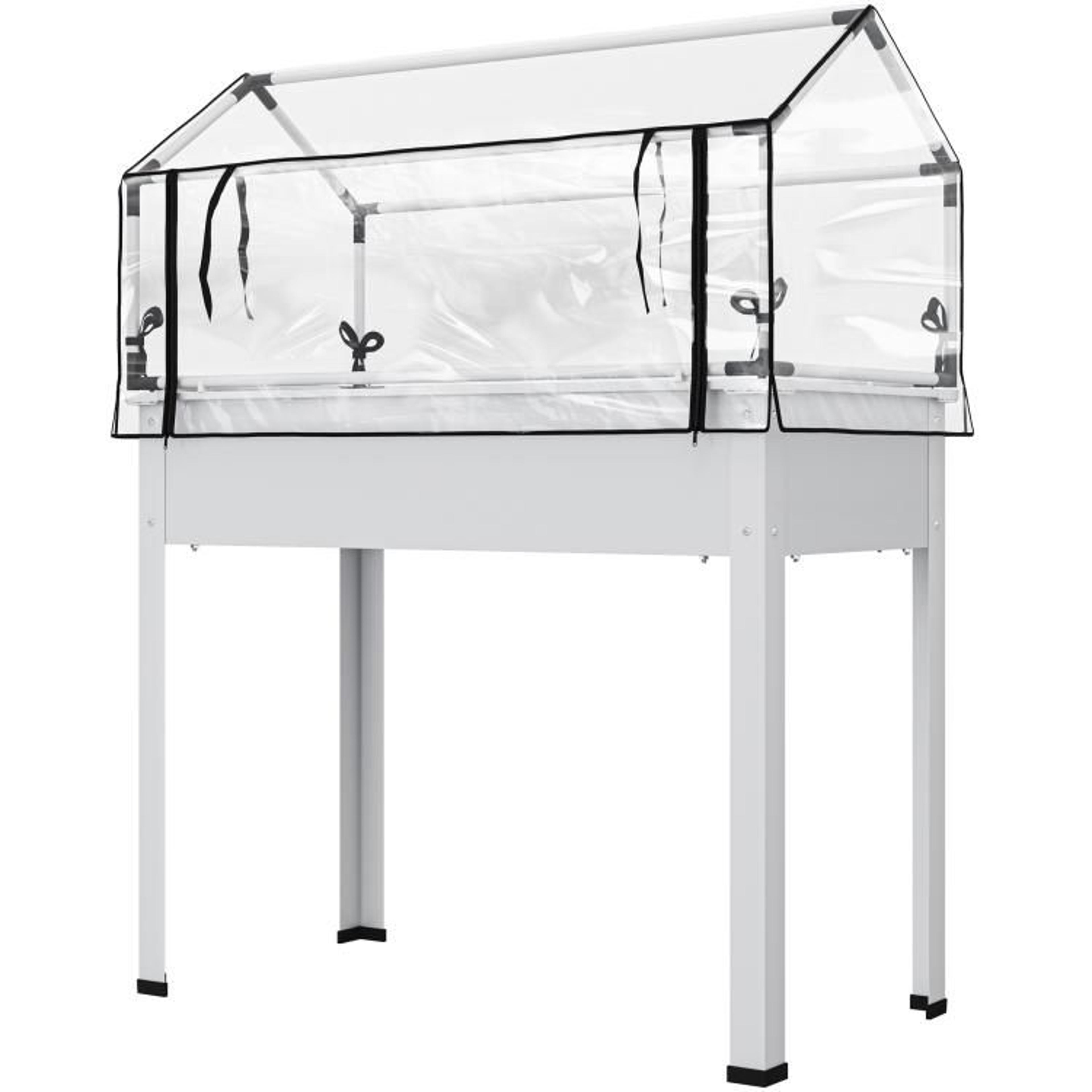 Elevated Raised Garden Bed With Greenhouse Cover And Drainage Hole  White 3
