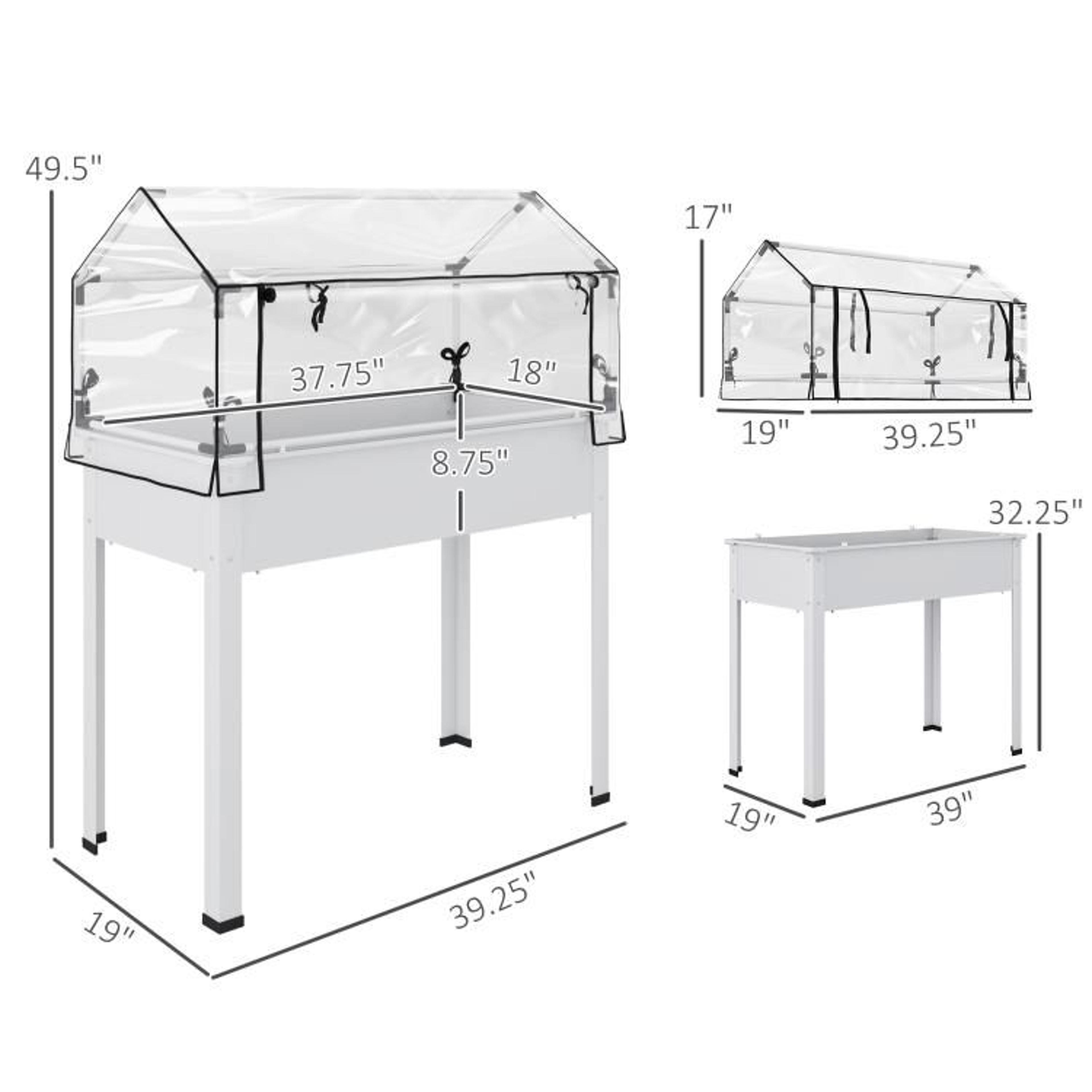 Elevated Raised Garden Bed With Greenhouse Cover And Drainage Hole  White 4