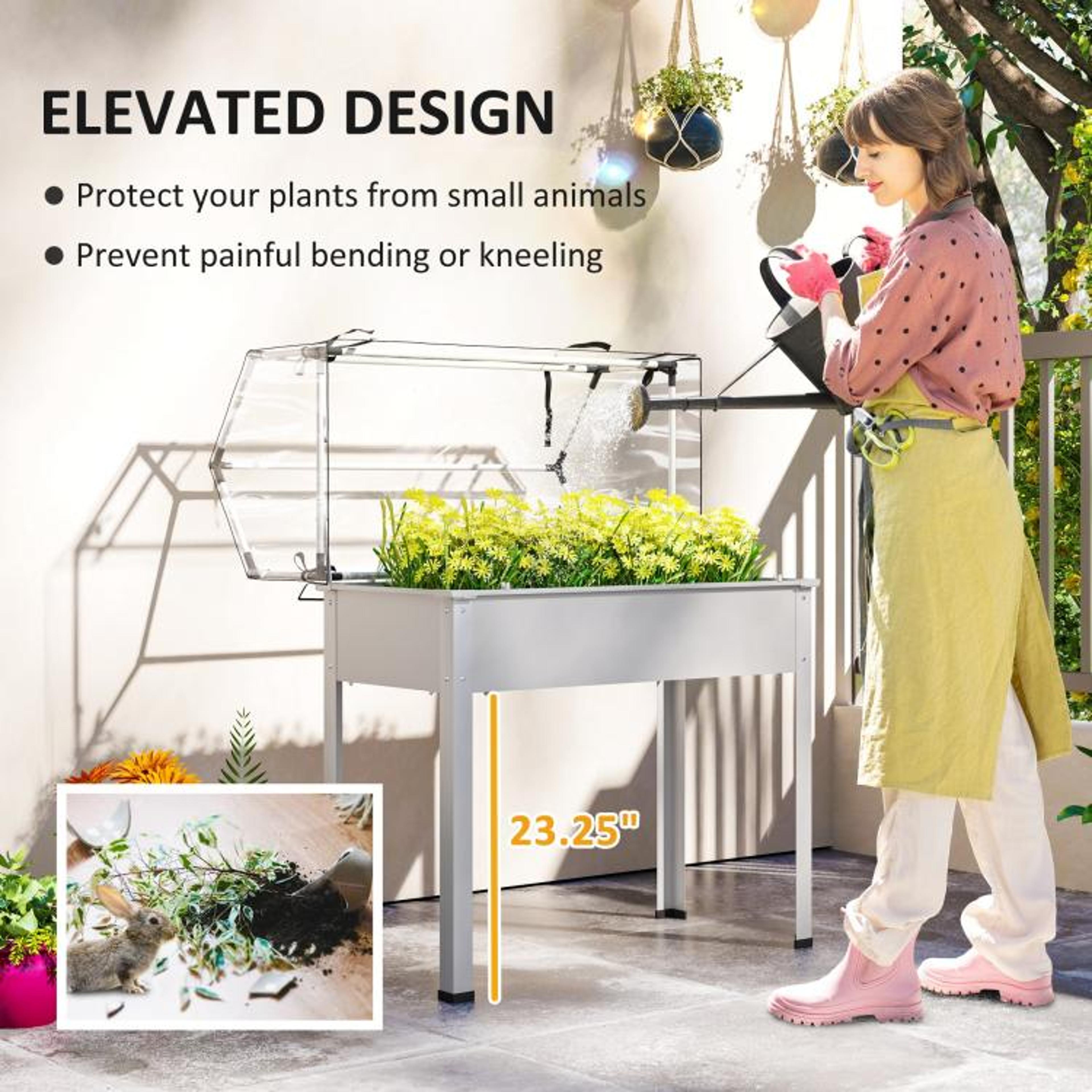 Elevated Raised Garden Bed With Greenhouse Cover And Drainage Hole  White 5