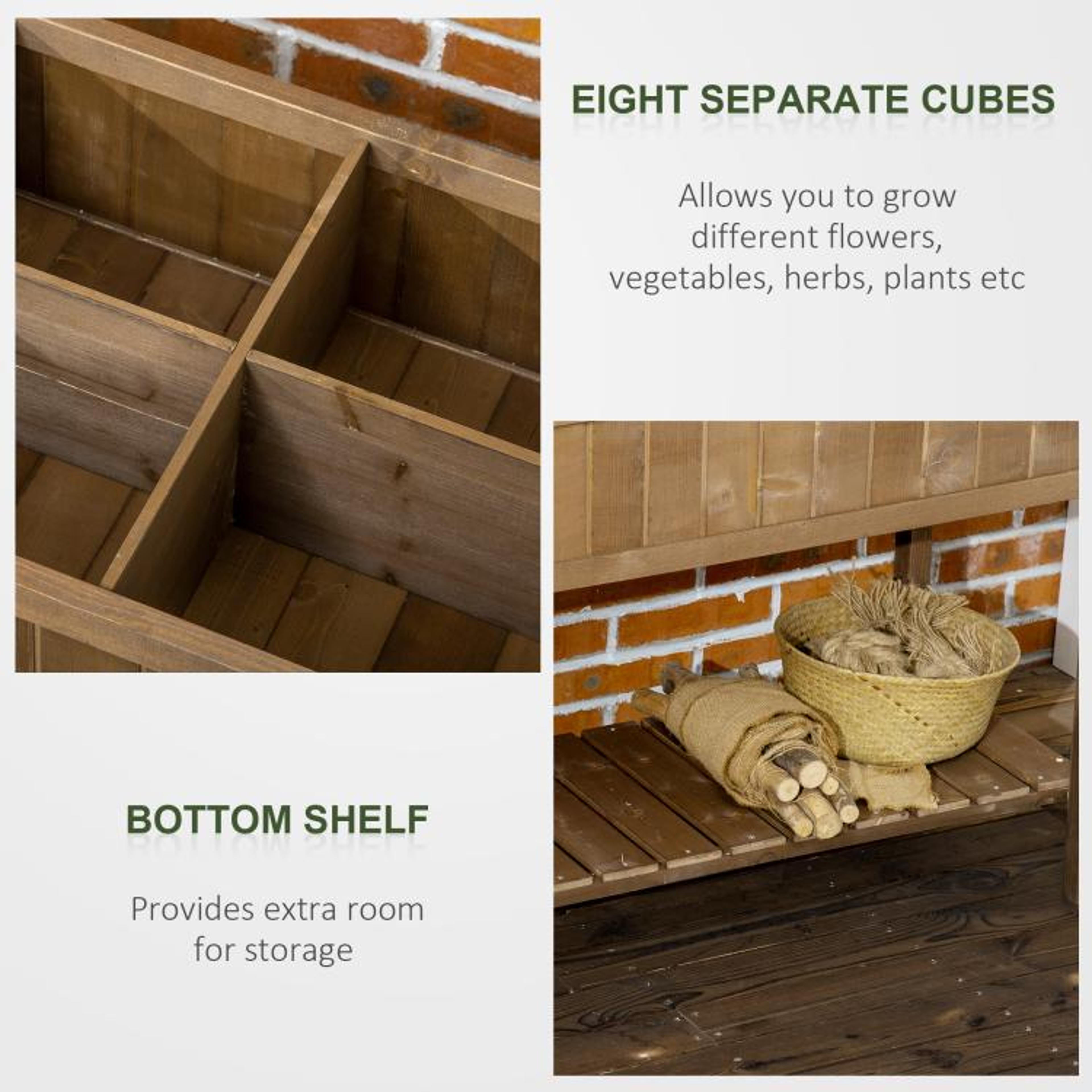 Wooden Raised Garden Bed With 8 Planting Sections And Storage Shelf  Dark Brown 5