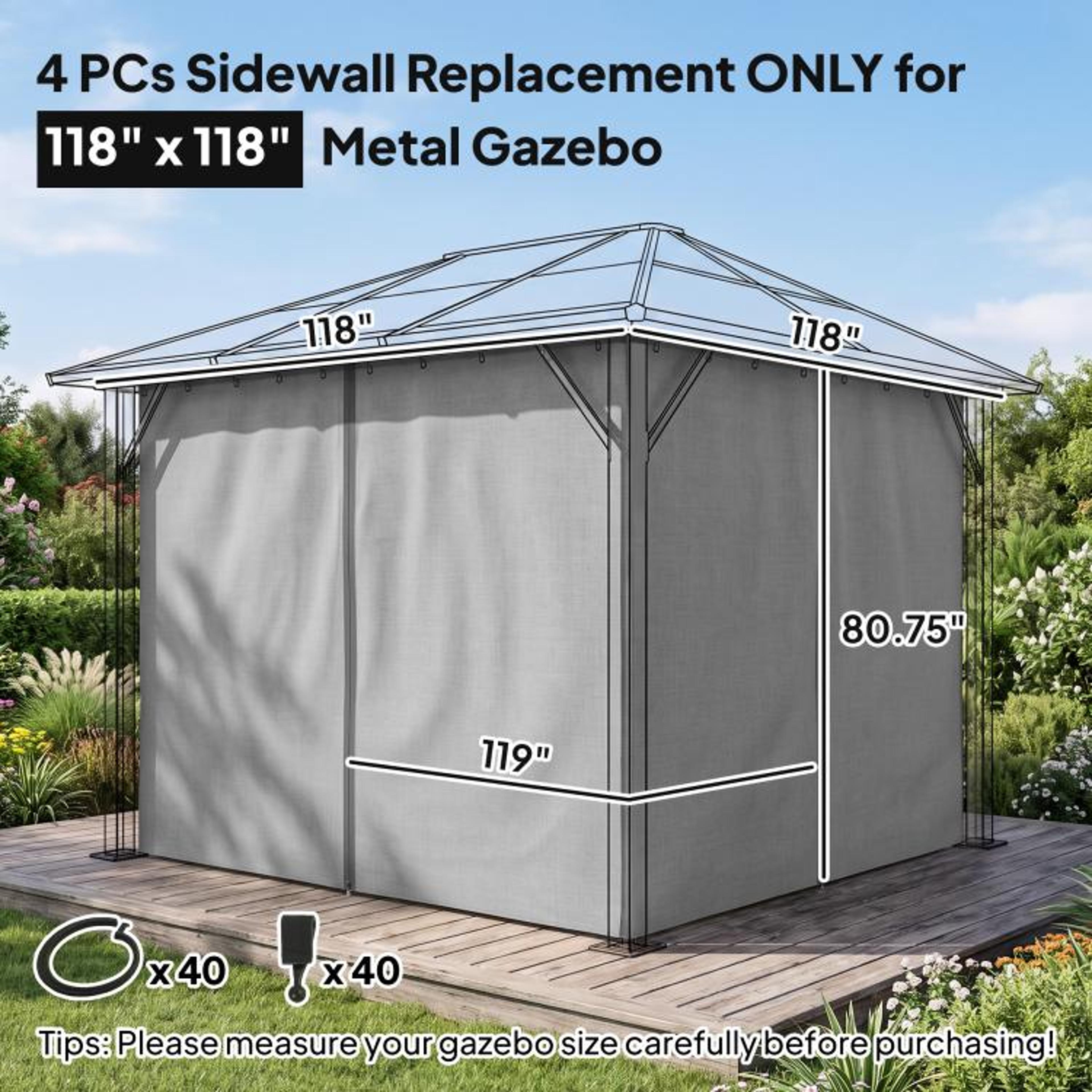 Gazebo Replacement Curtains With Zippers And Hooks  Gray 3