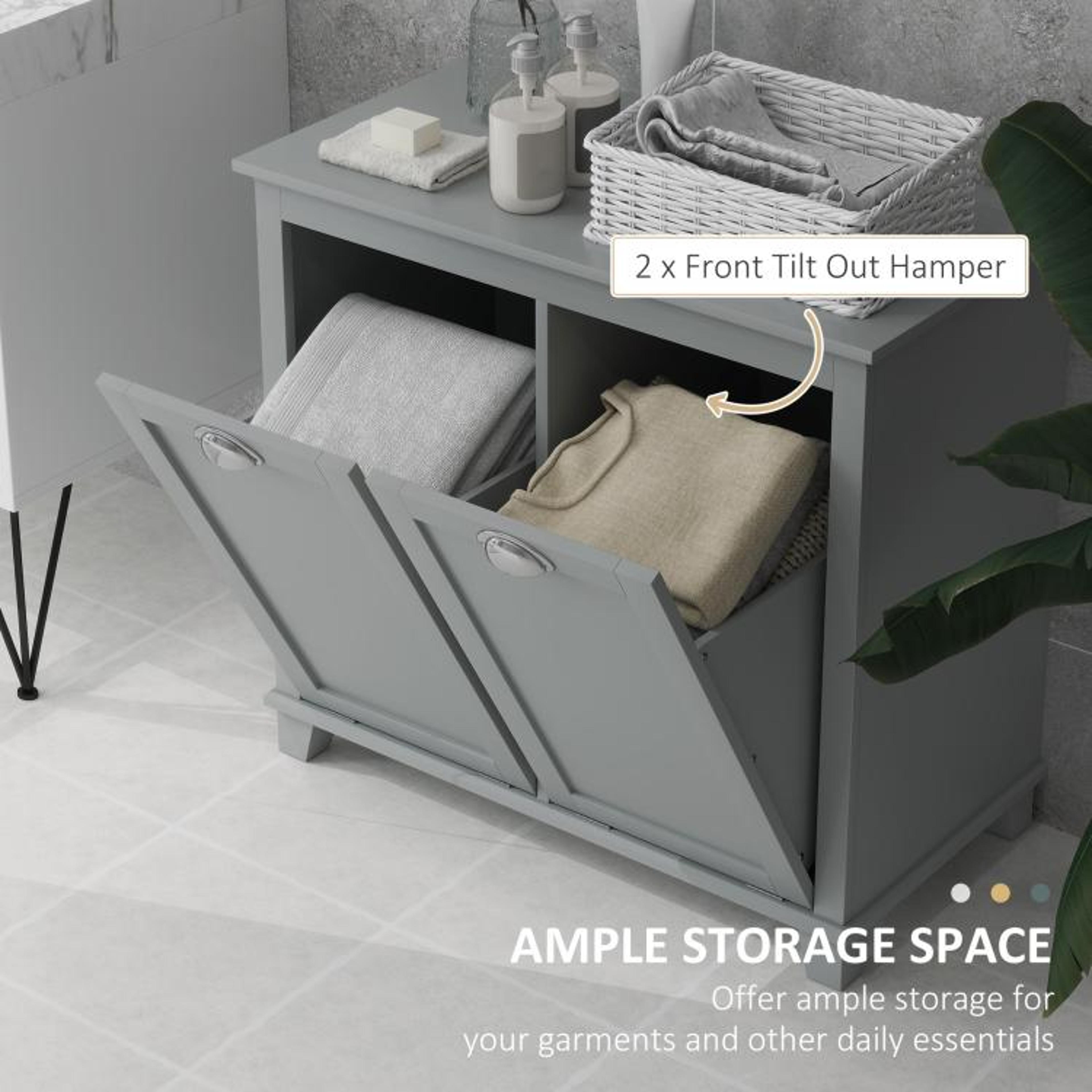 Dual TiltOut Laundry Hamper Cabinet With 2 Compartments  Gray 6