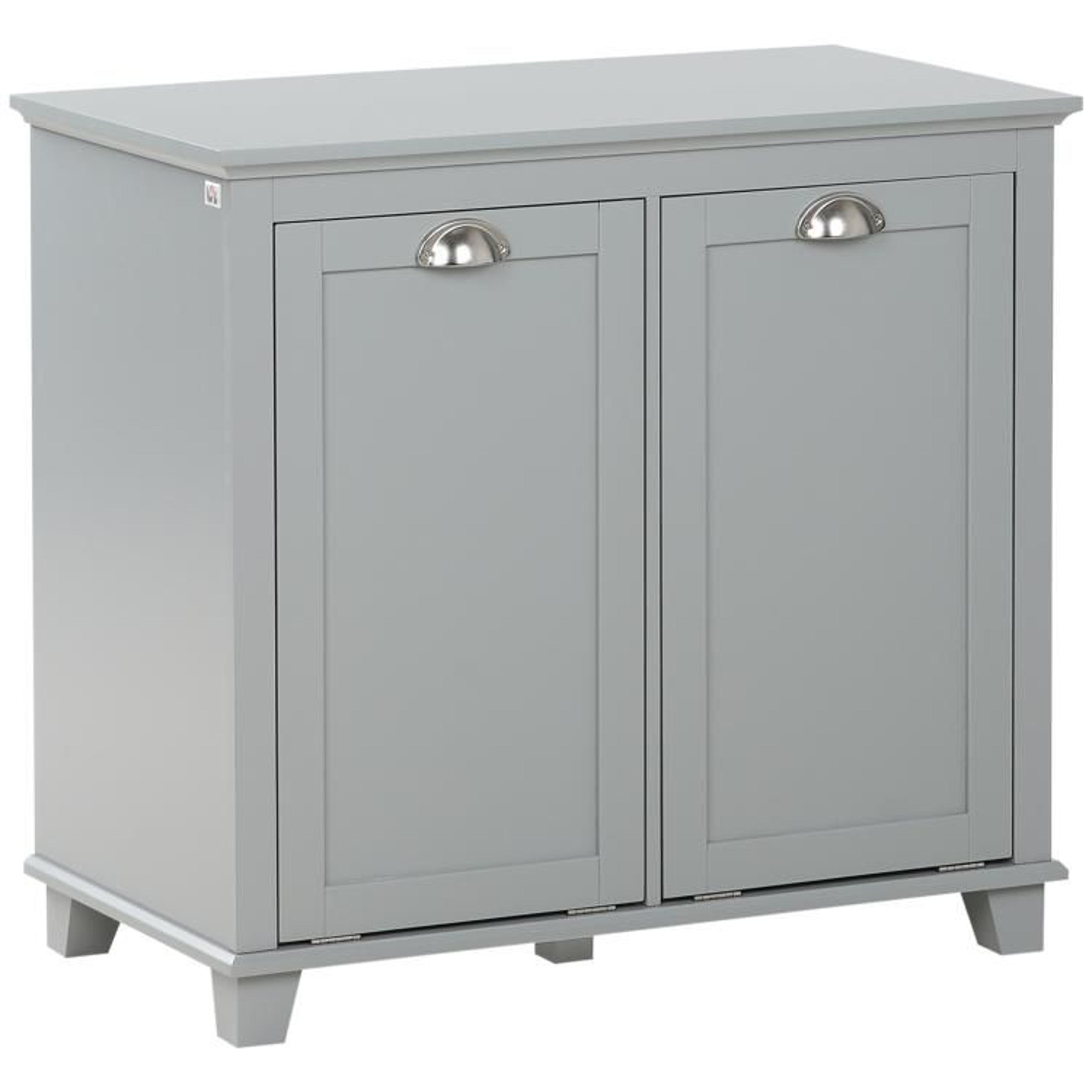 Dual TiltOut Laundry Hamper Cabinet With 2 Compartments  Gray 1
