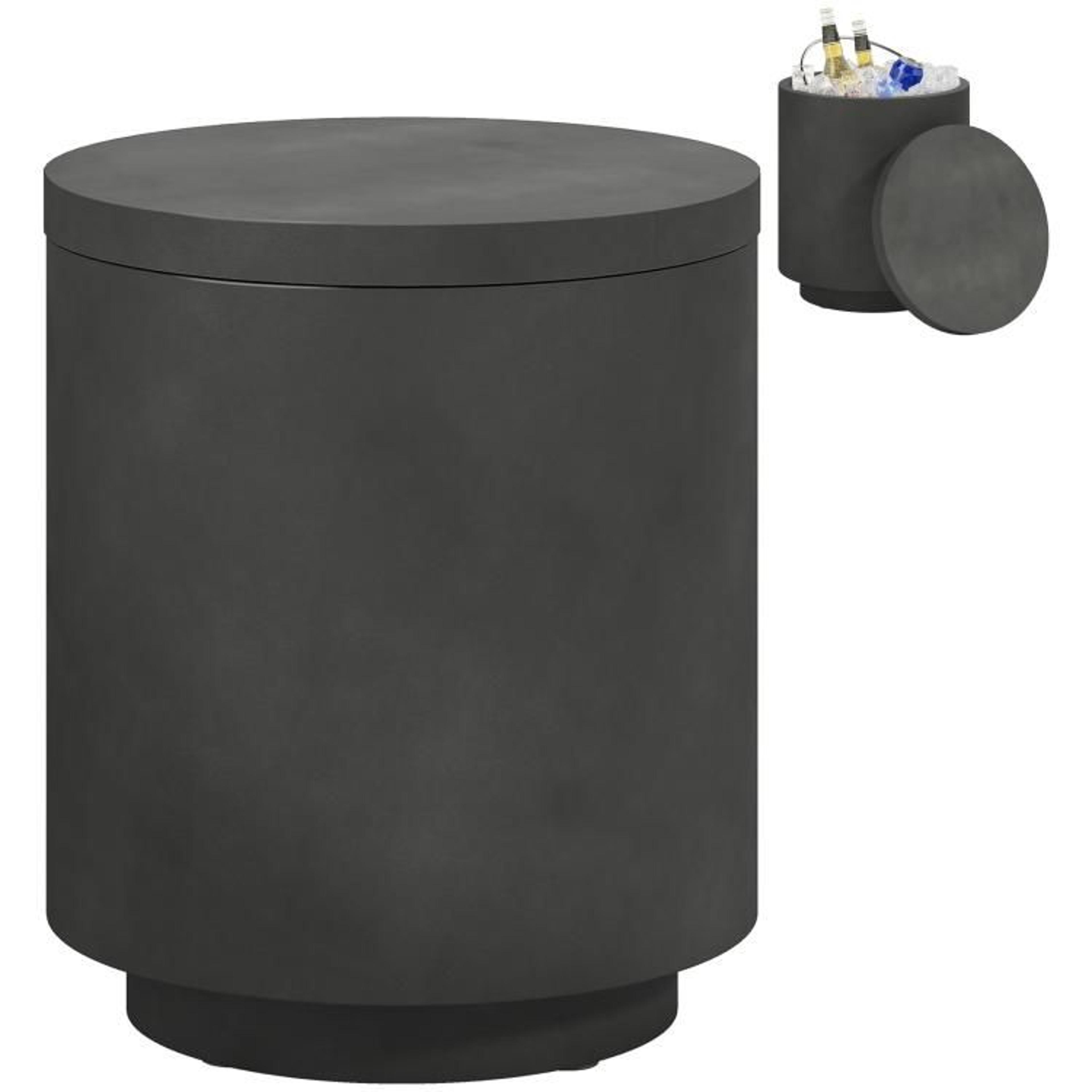 outdoor side table with 2.6 gallon ice bucket and storage charcoal gray