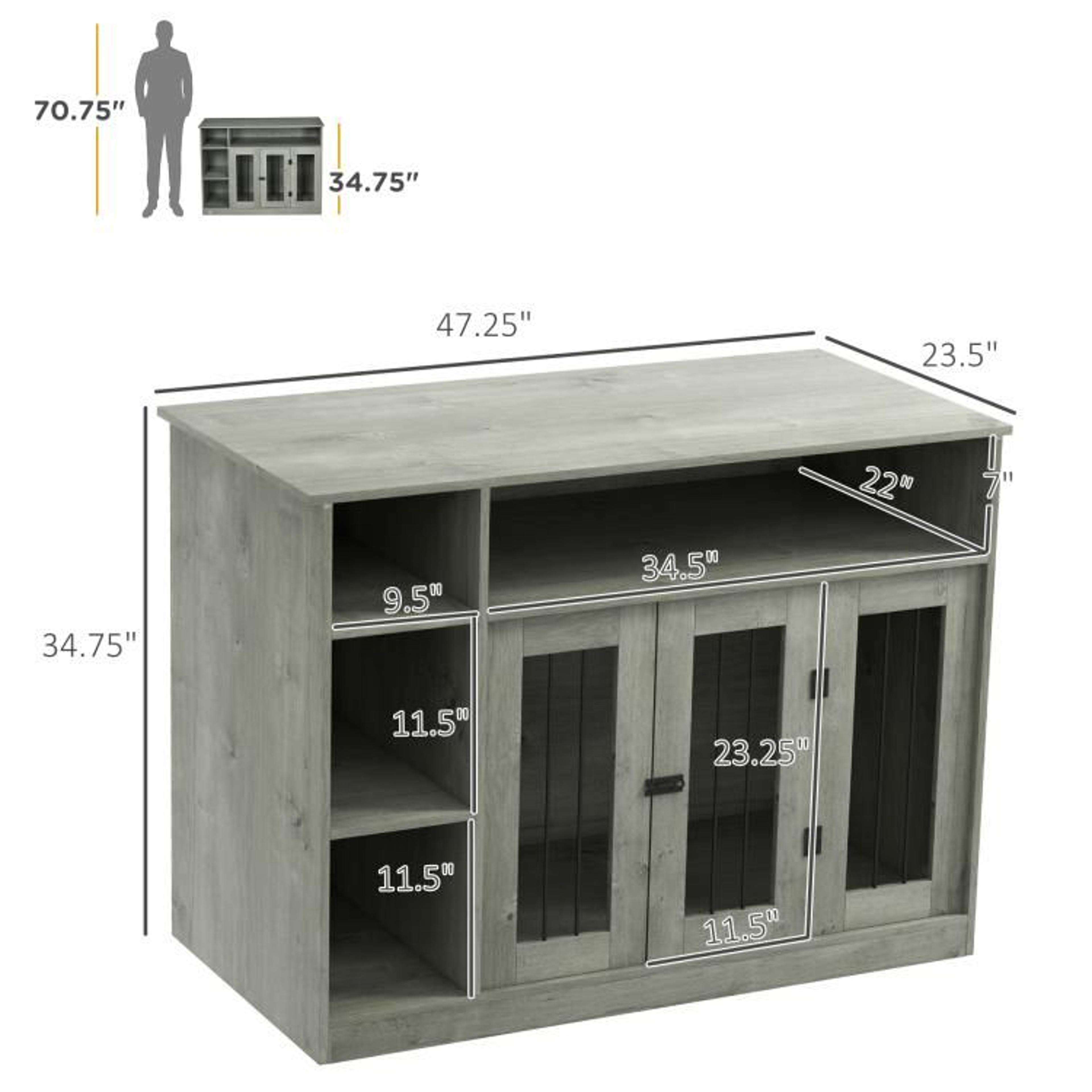Dog Crate Furniture With Adjustable Storage Shelf In Gray 4