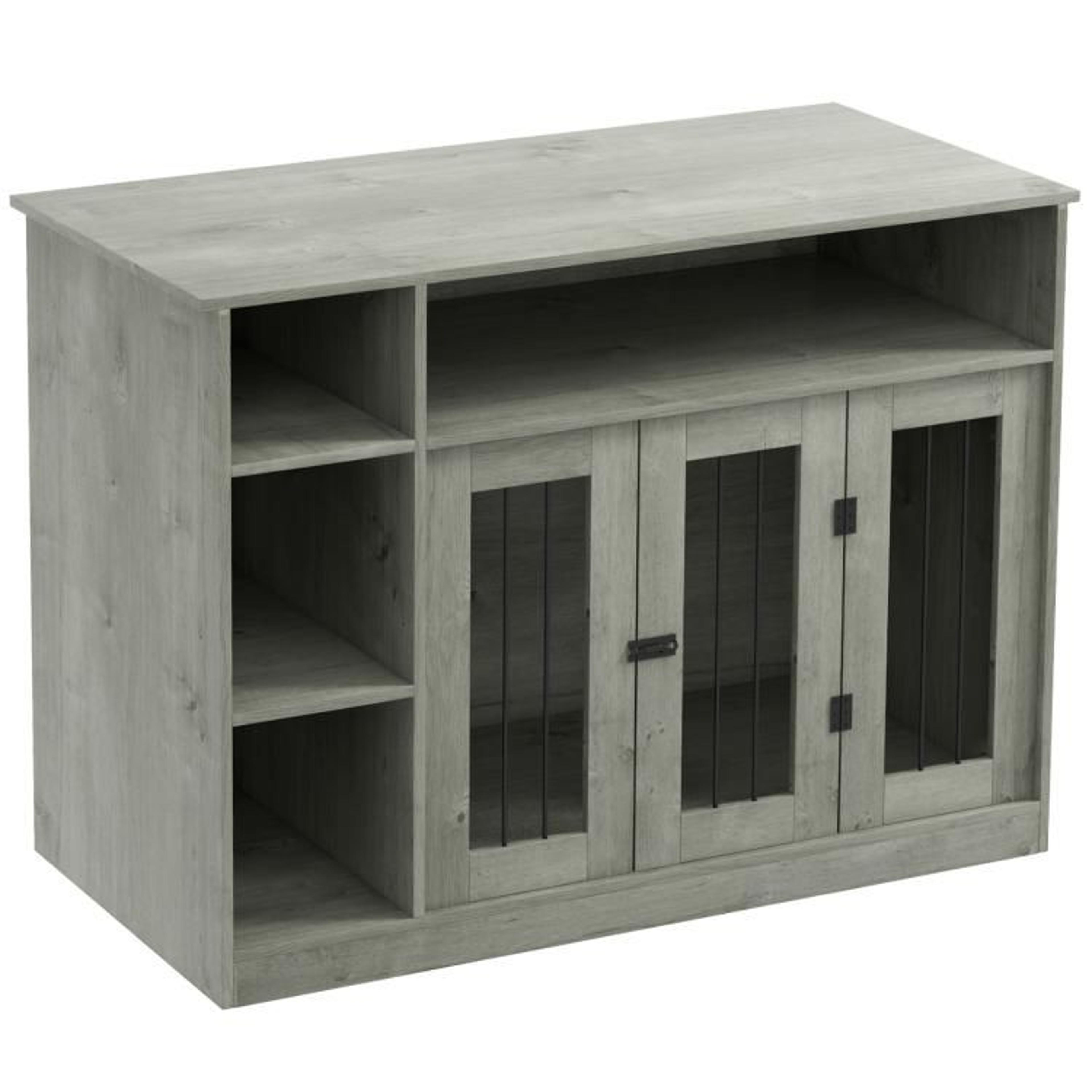 dog crate furniture with adjustable storage shelf in gray