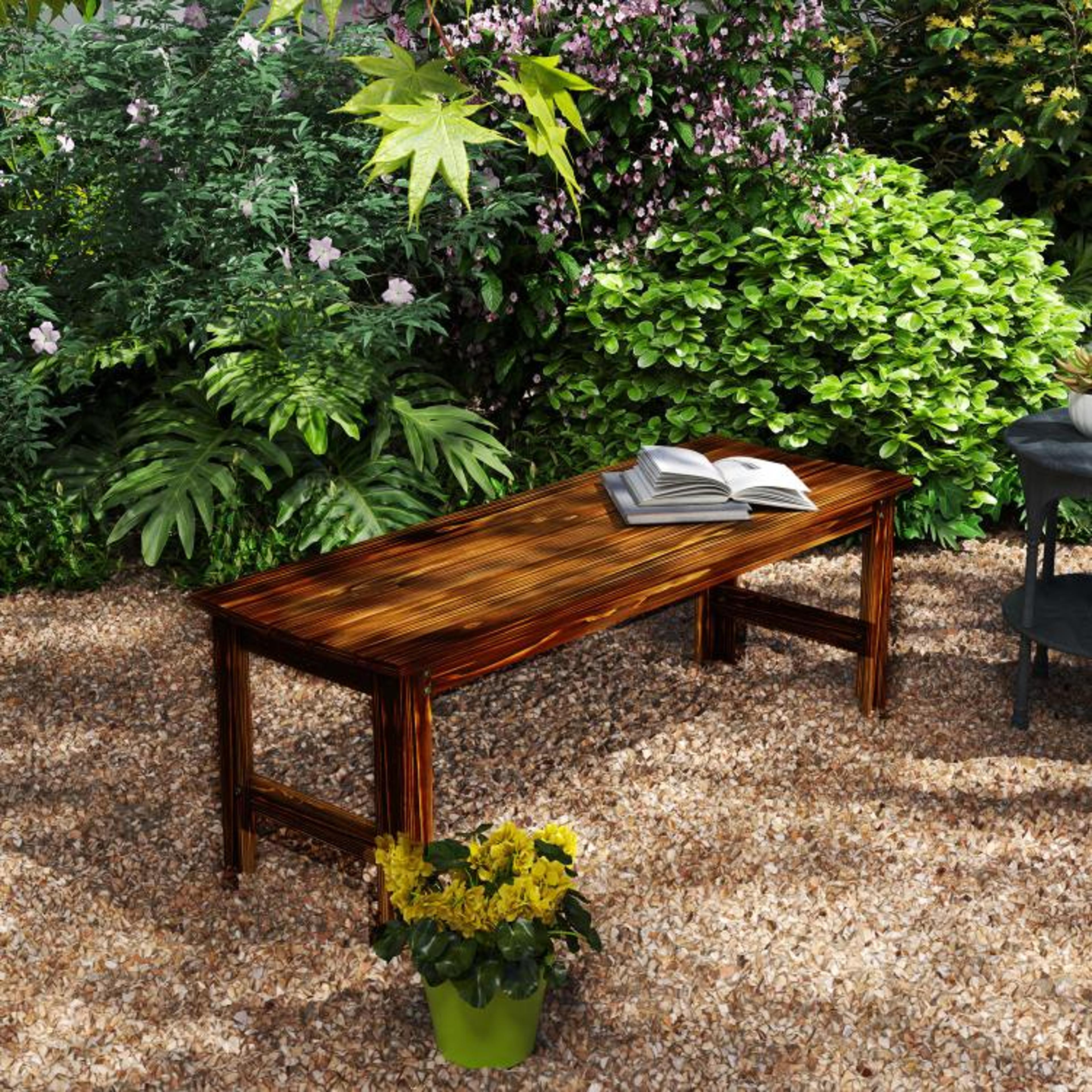 Solid Pine Wood Outdoor Garden Bench With Slatted Seat 2