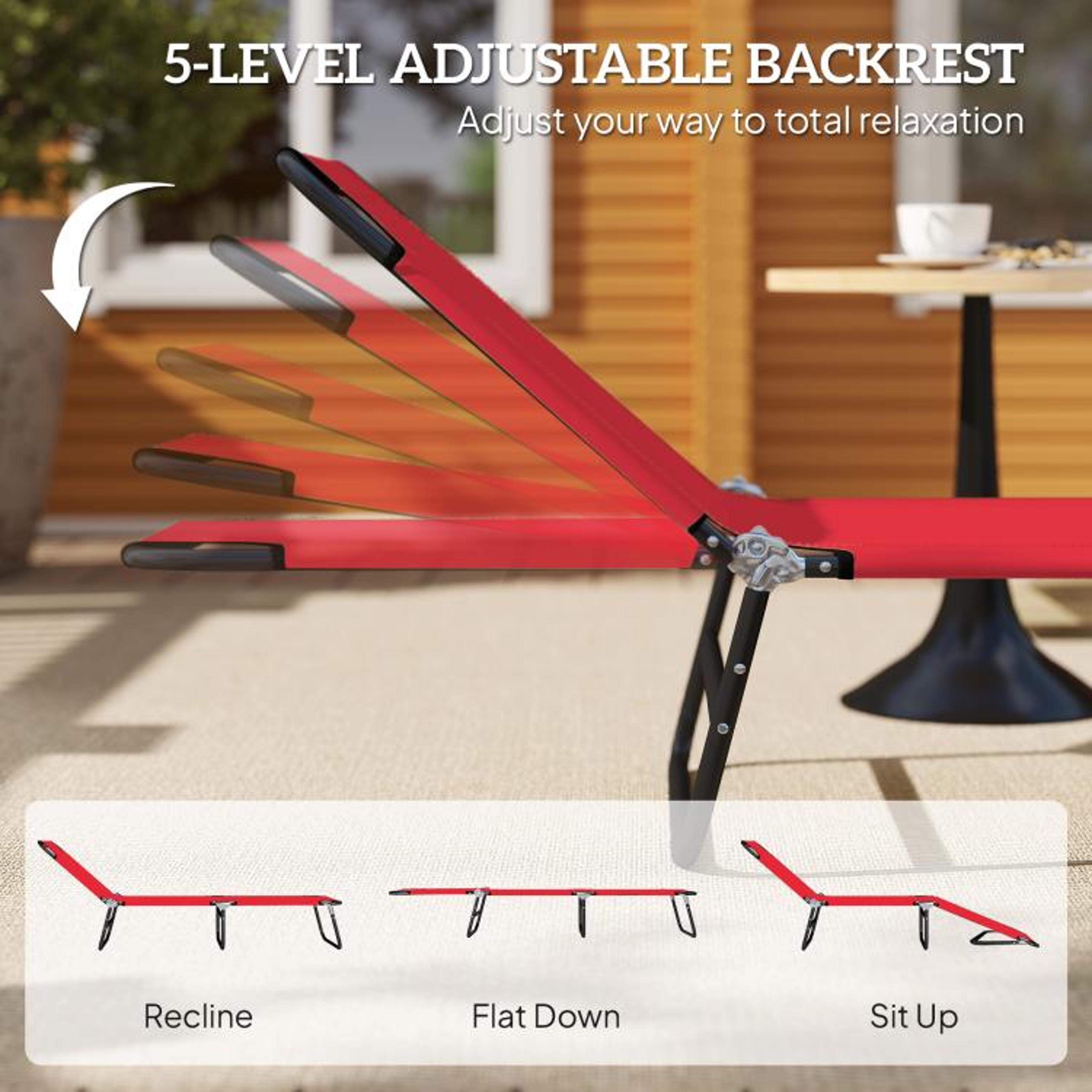 Folding Outdoor Chaise Lounge Chair With 5Position Reclining Backrest  Red 5