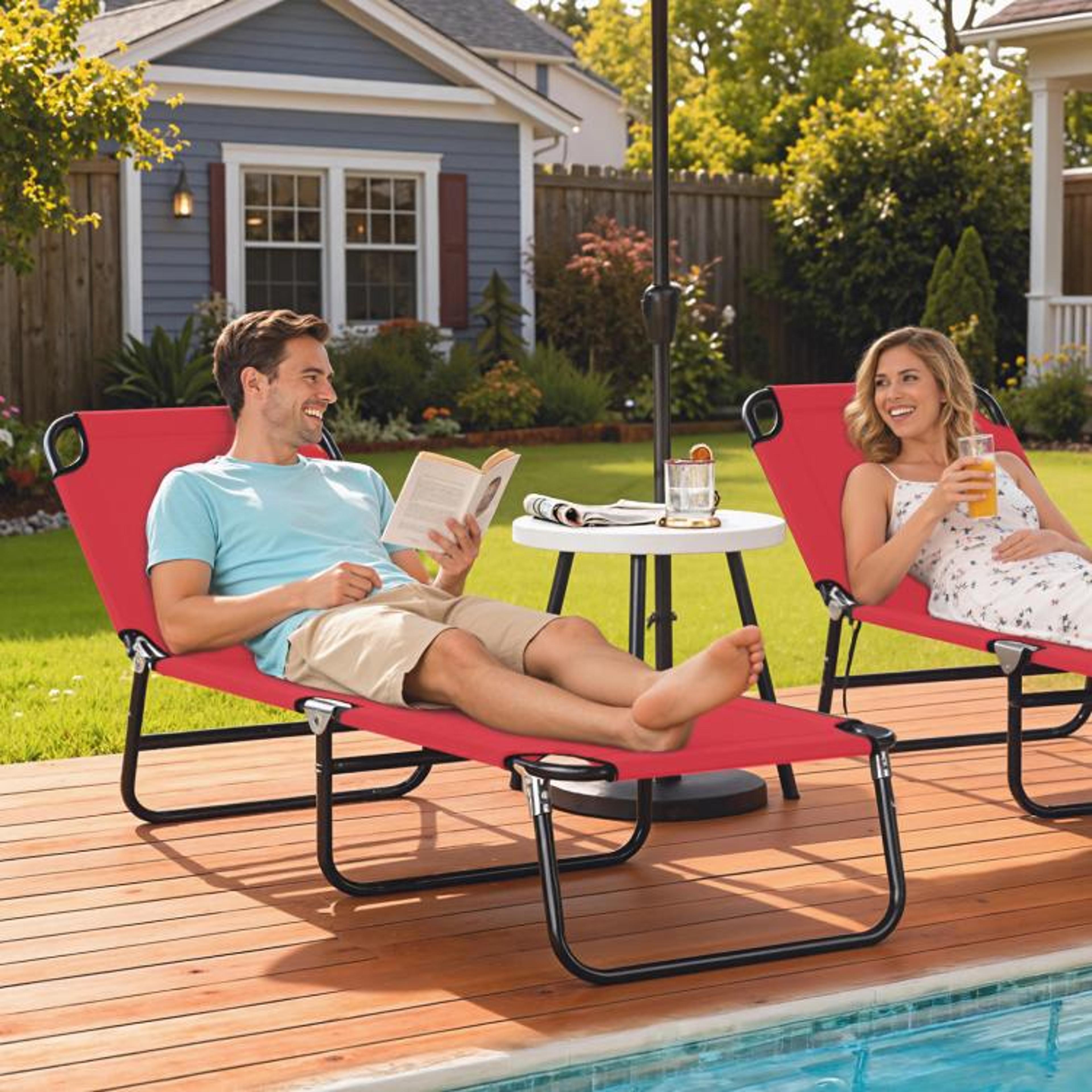 Folding Outdoor Chaise Lounge Chair With 5Position Reclining Backrest  Red 2
