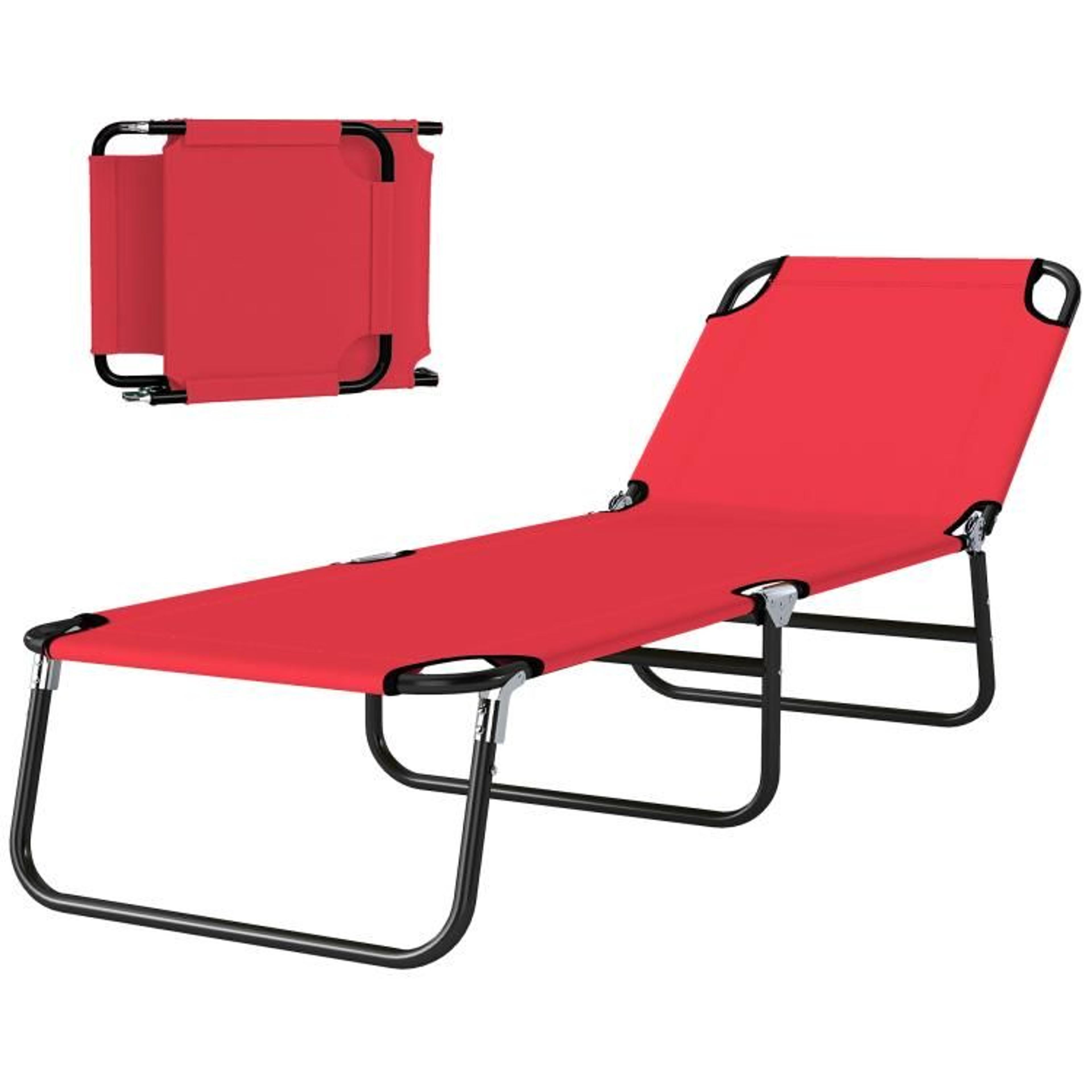 Folding Outdoor Chaise Lounge Chair With 5Position Reclining Backrest  Red 1