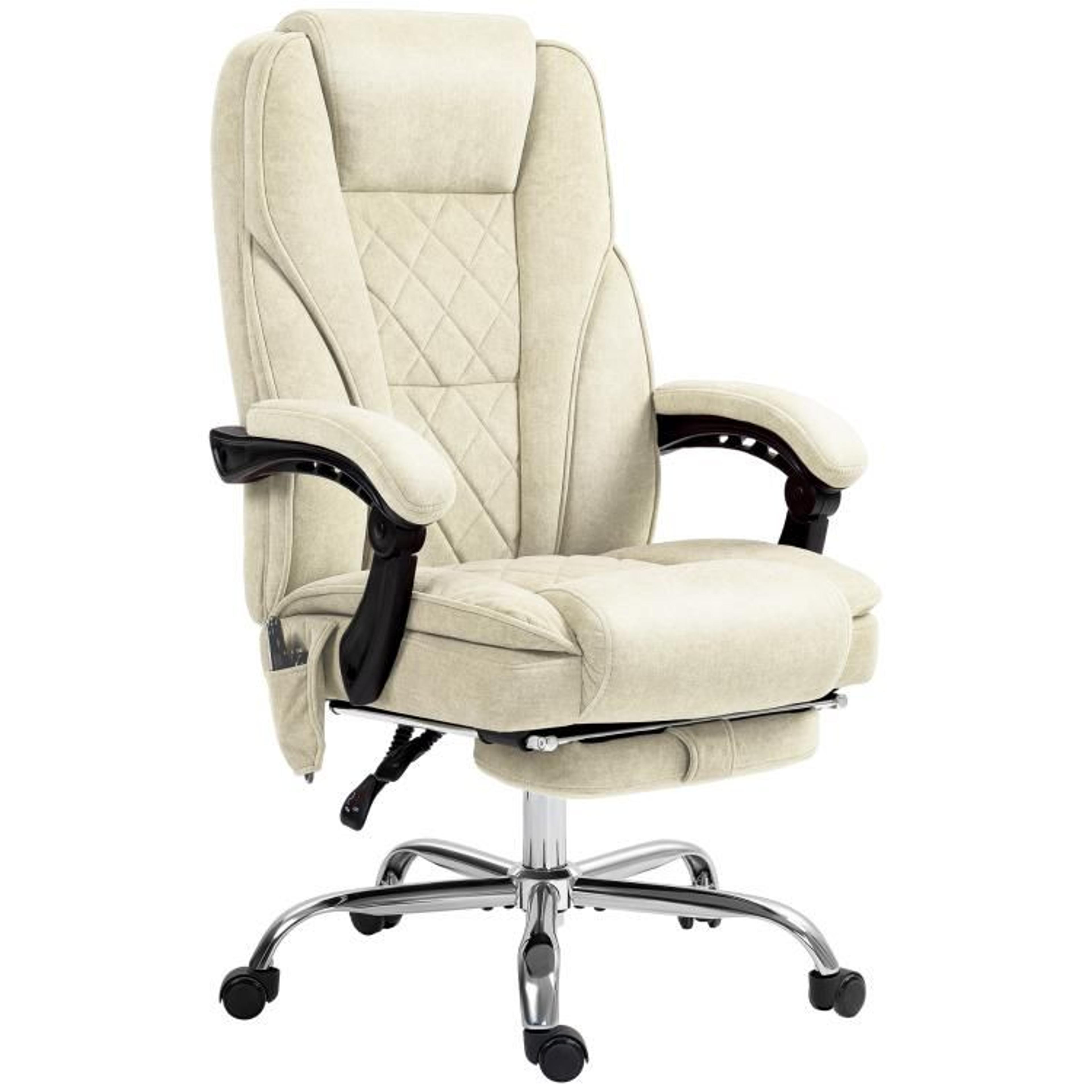 Heated Massage Office Chair With Reclining Backrest And Footrest  Beige 1