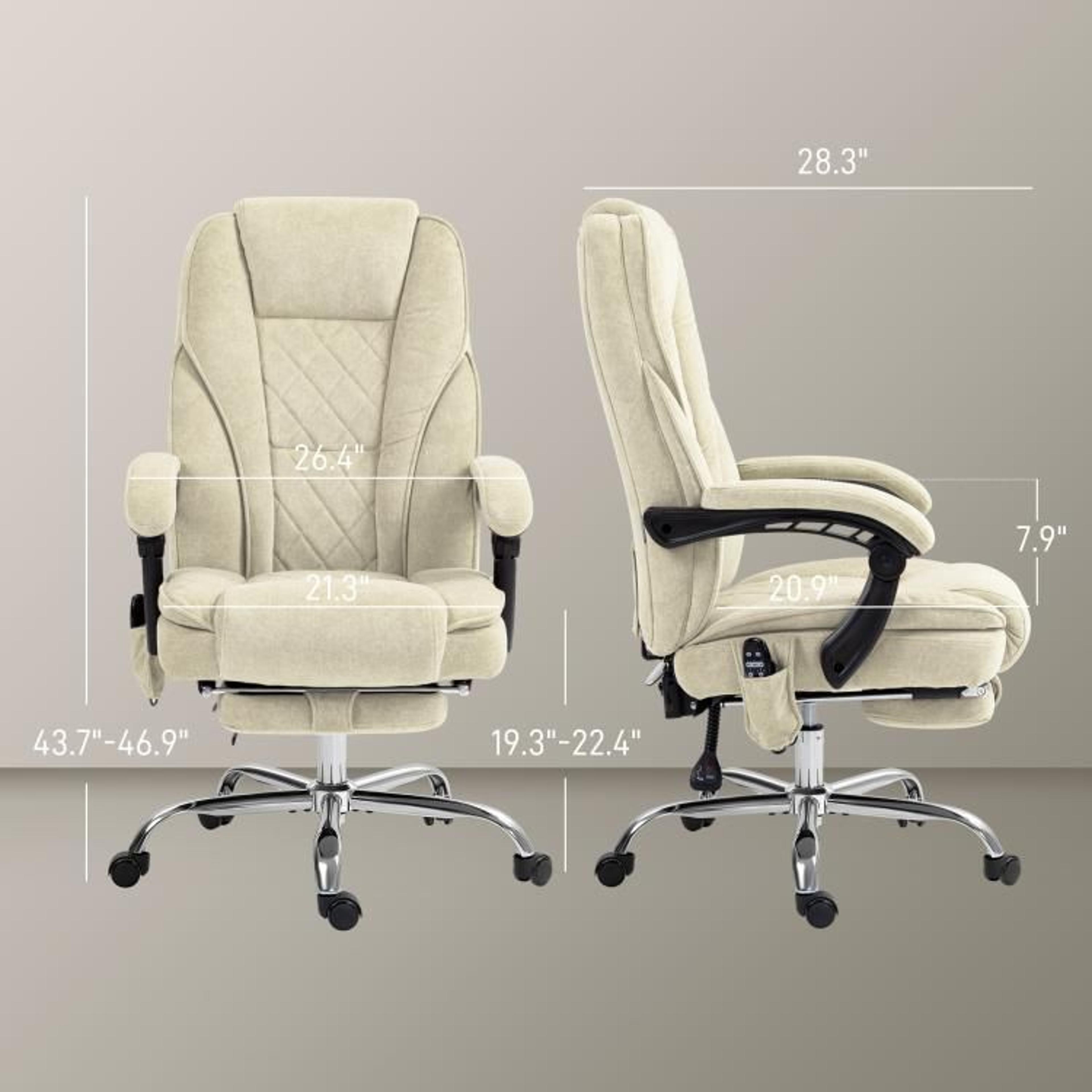 Heated Massage Office Chair With Reclining Backrest And Footrest  Beige 4