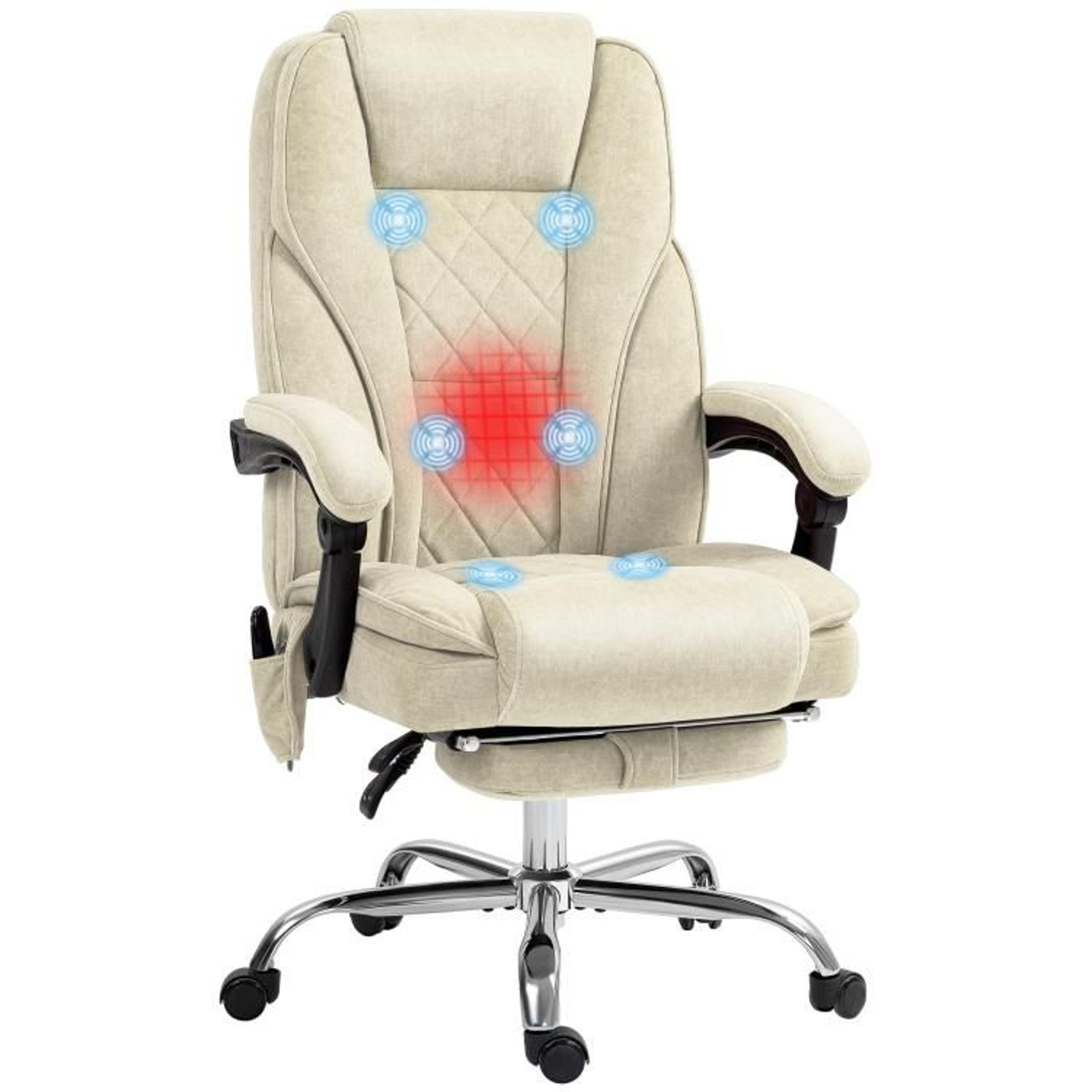 heated massage office chair with reclining backrest and footrest  beige